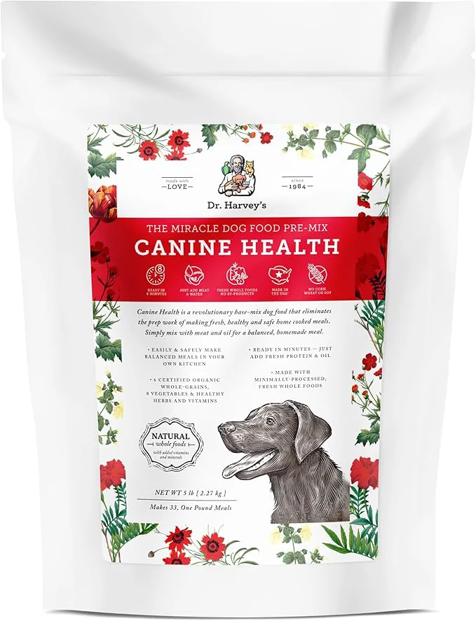 Dr. Harvey’s Canine Health Dog Food Human Grade Dehydrated Base Mix for Dogs with 9 Vegetables and 6 Organic Whole Grains 5 Pounds About This Healthy