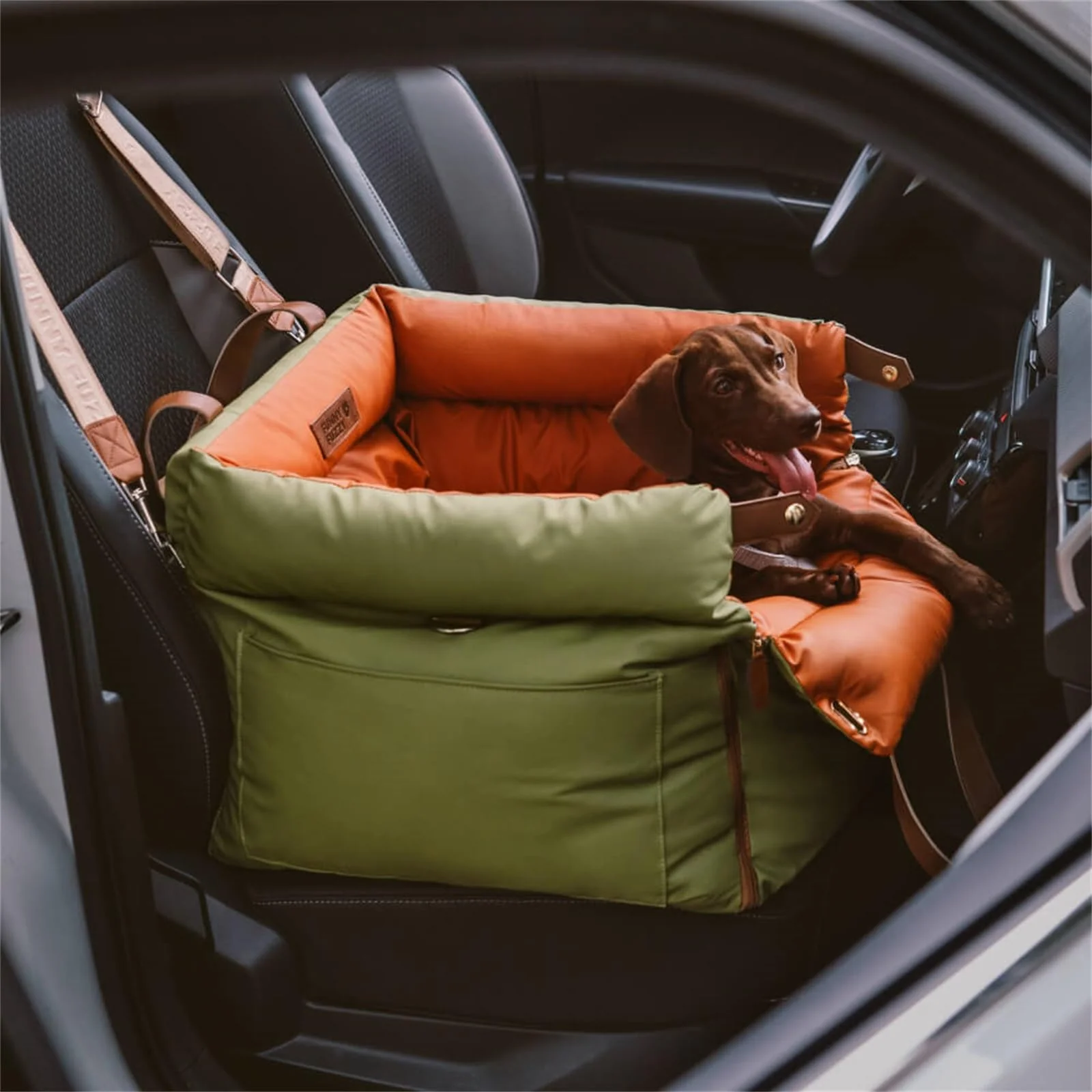 Verified FUNNYFUZZY Dog Car Seat for Medium Dogs – Waterproof 3-in-1 Soft Leather Bed Green Exclusive