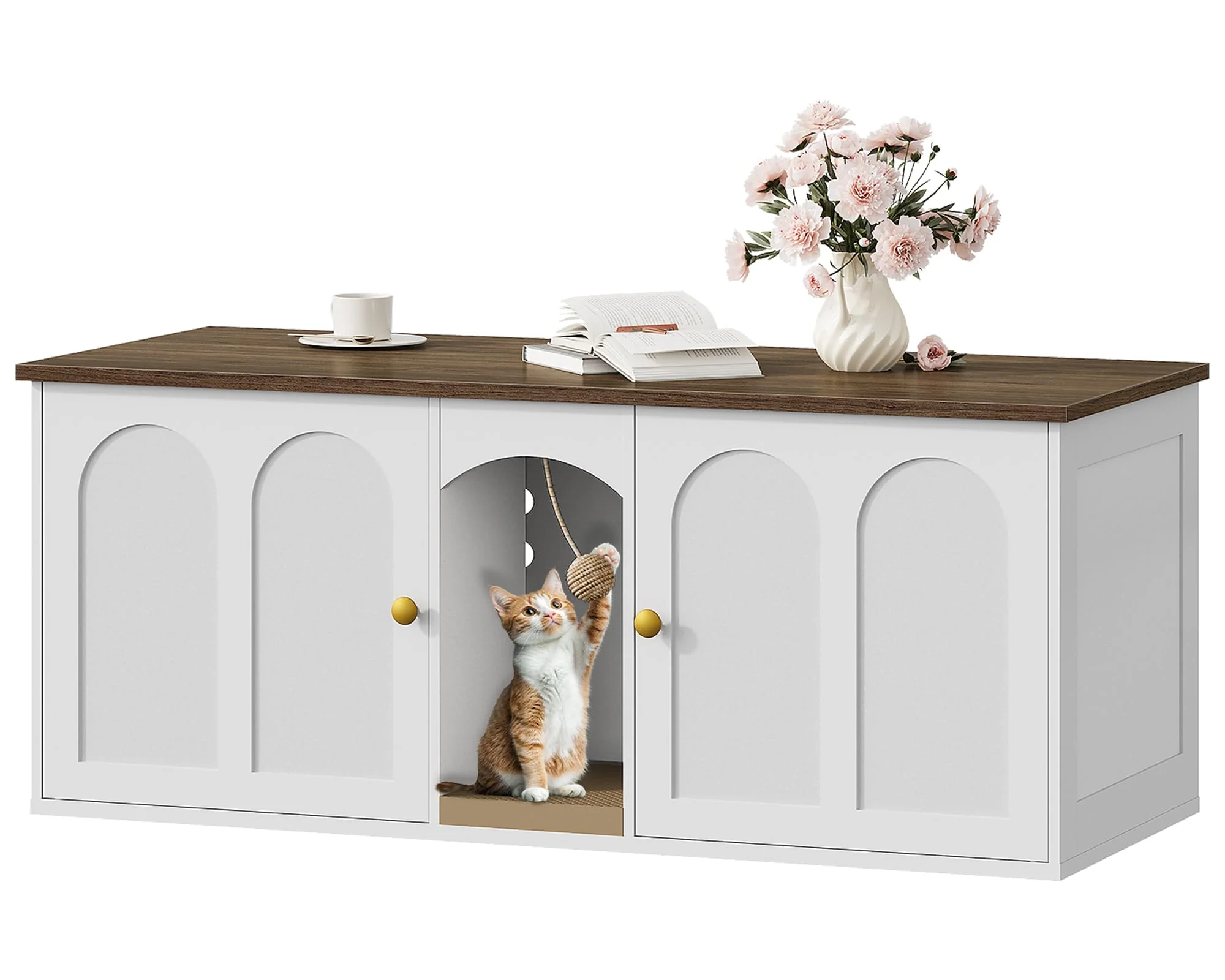 Responsible CHOEZON 47.2” Double Cat Litter Box Enclosure – Hidden Litter Box Furniture for 2 Cats White Walnut MMW02WL Next-Generation