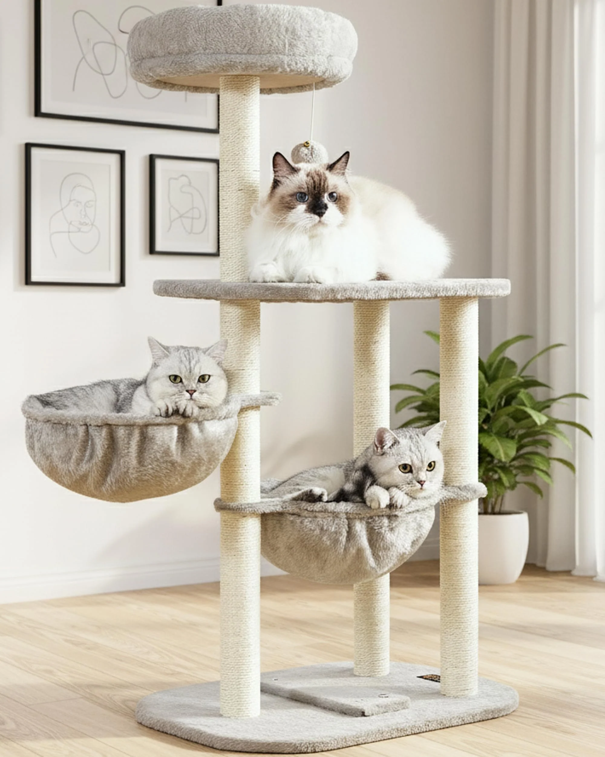 Effective Feliskyn 42-Inch Small Cat Tree Tower with Scratching Post Condo – Indoor Cat Furniture for 2 Cats Pure