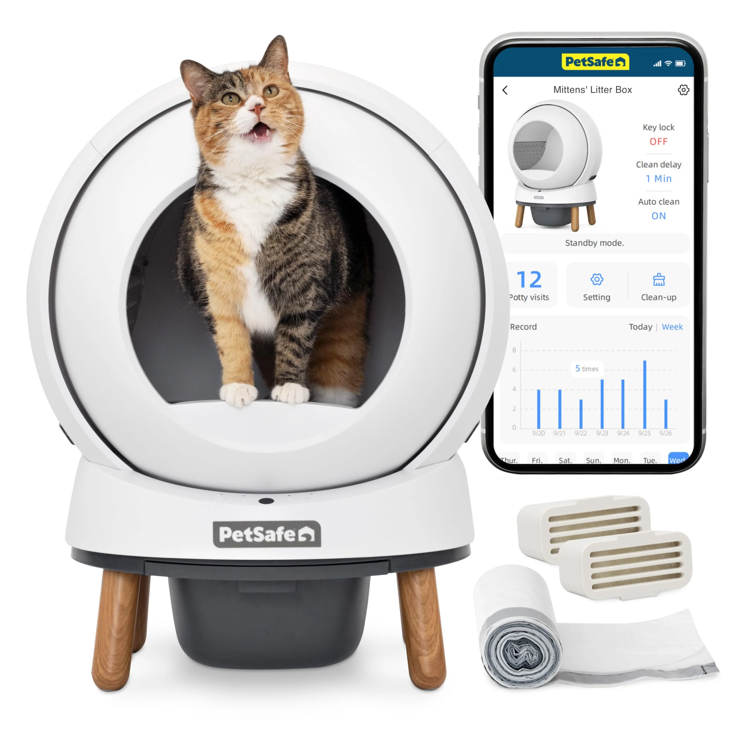 Elegant PetSafe Scoop SmartSpin Self-Cleaning Cat Litter Box — App Health Monitoring Powerful