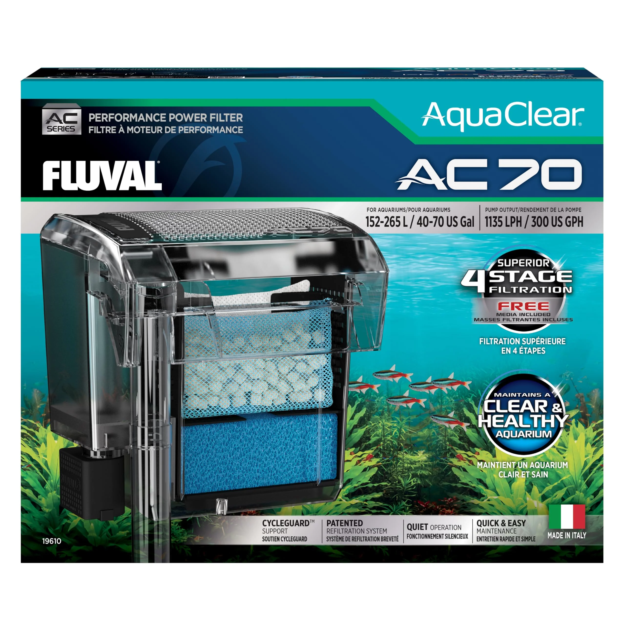 Elegant Fluval AC70 Power Filter for 40-70 Gallon Aquariums Media Included Trendy