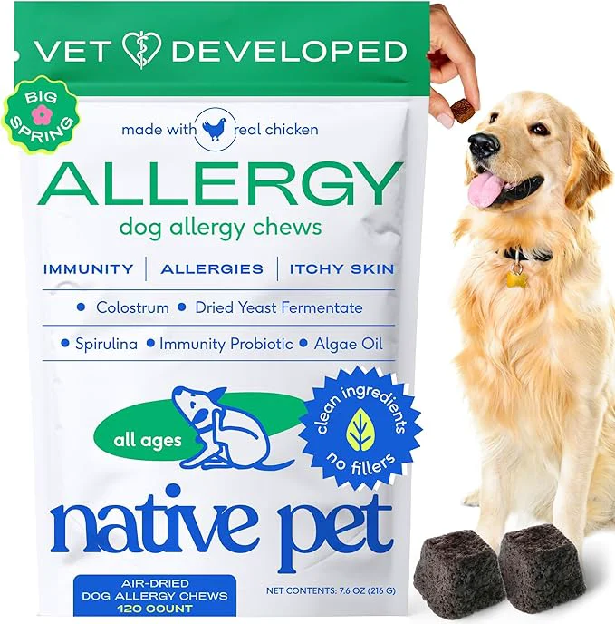 Superior Native Pet Dog Allergy Chews – Dog Allergy Relief for XL Breeds – Supports Seasonal Itch Relief Healthy Immune Function Reduces Sneezing – Colostrum Spirulina Probiotics – 30 Days SupplyAbout This Contemporary