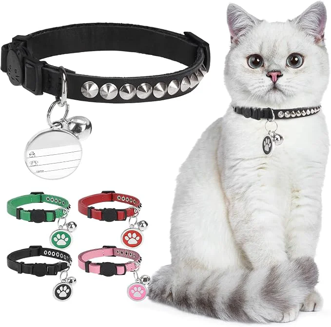 Refined Leather Personalized Breakaway Cat Collar Environmentally Friendly