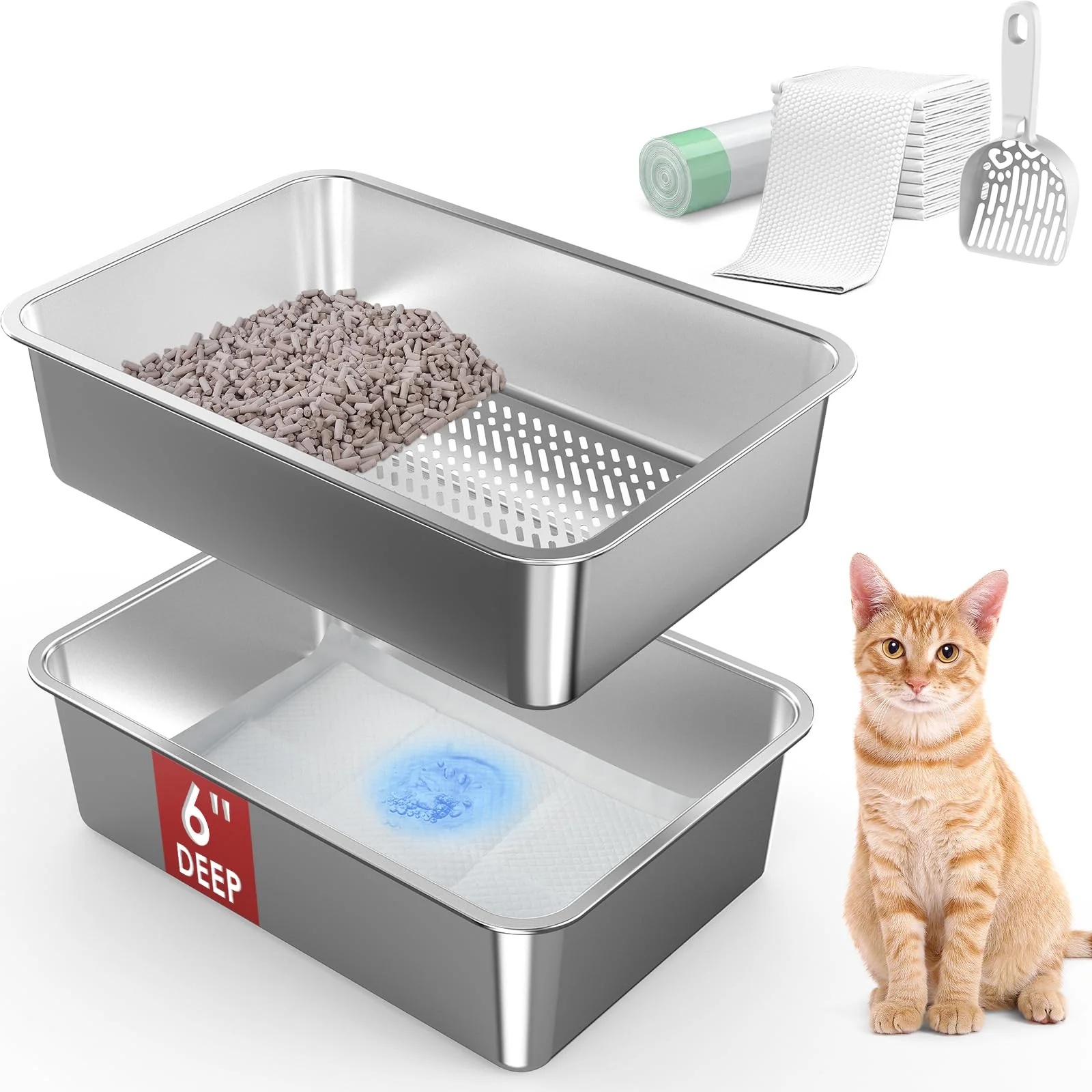 Quality Charlie Mollie Stainless Steel Sifting Litter Box for Pine Pellets — Odor Control Elegant