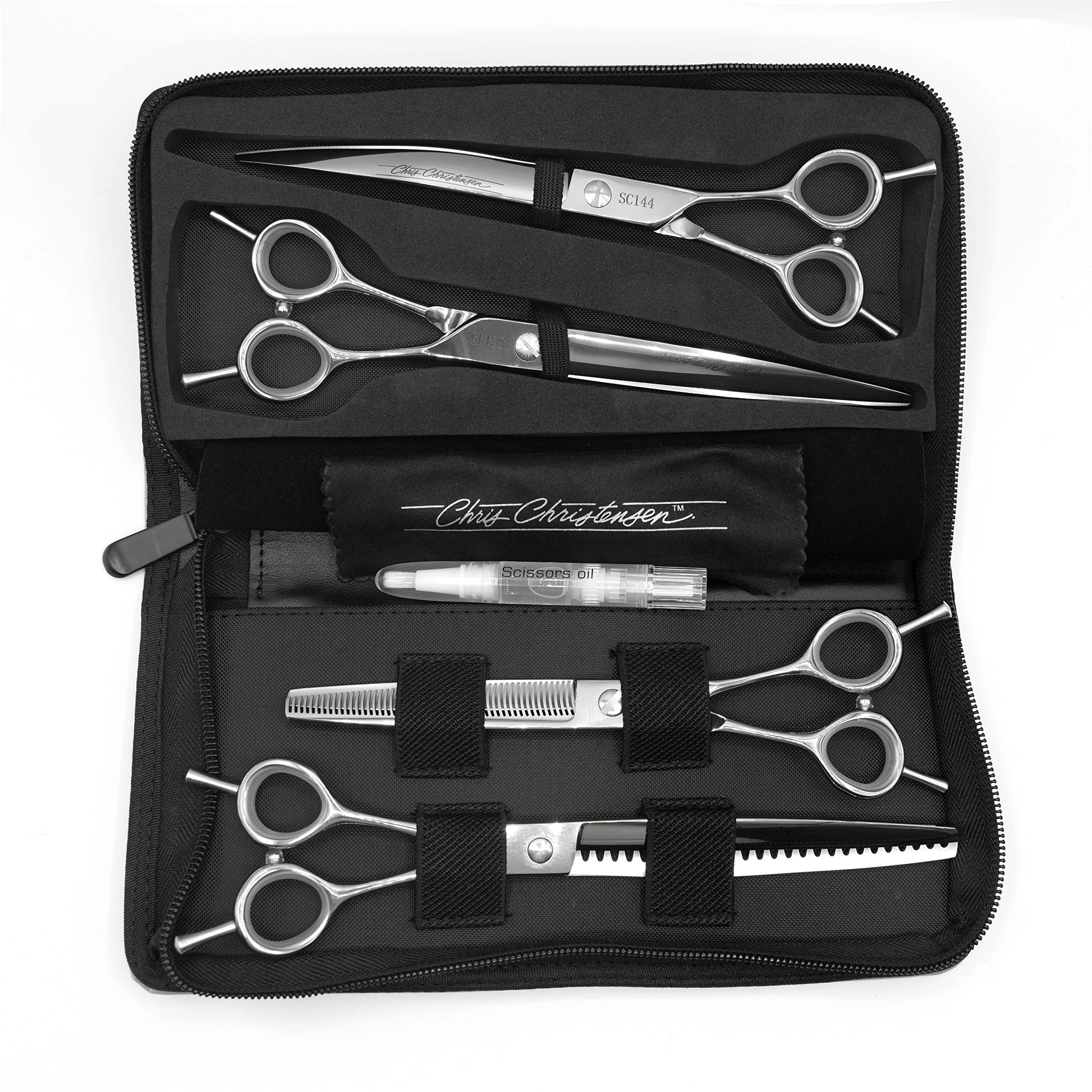 Secure Chris Christensen Classic Series Grooming Shears — 4-Piece Professional Dog Grooming Set in Case 440C Japanese Steel Original Design