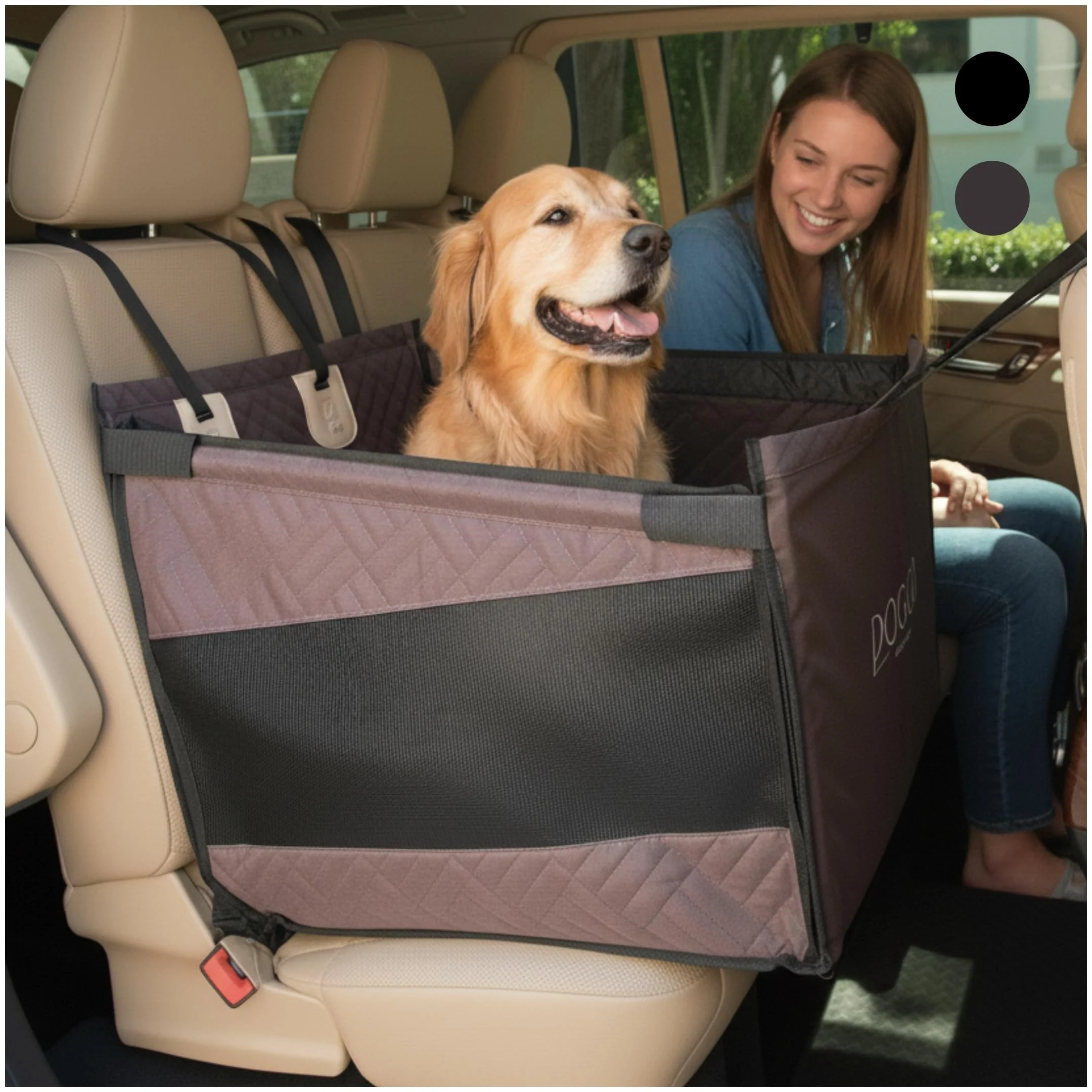 Eco-Friendly DOGGO Selection Premium Dog Car Seat Back Seat Hammock – Waterproof Non-Slip Storage Pockets Fast