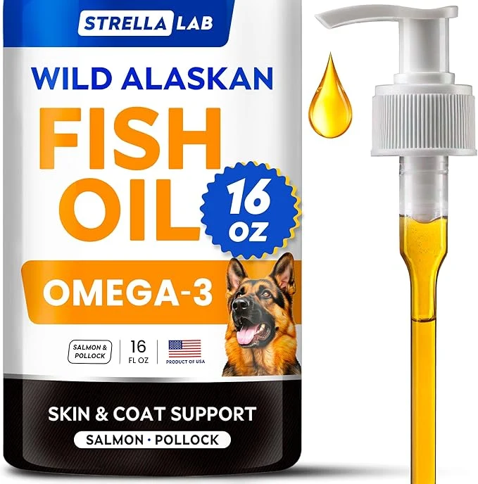 Minimalist STRELLALAB Fish Oil for Dogs Cats – Natural Omega-3 – Skin Coat Support – Liquid Food Supplement for Pets – Natural EPA DHA Fatty Acids for Joint Function Immune Heart Health 16oz – PollockAbout ThisOverview Healthy
