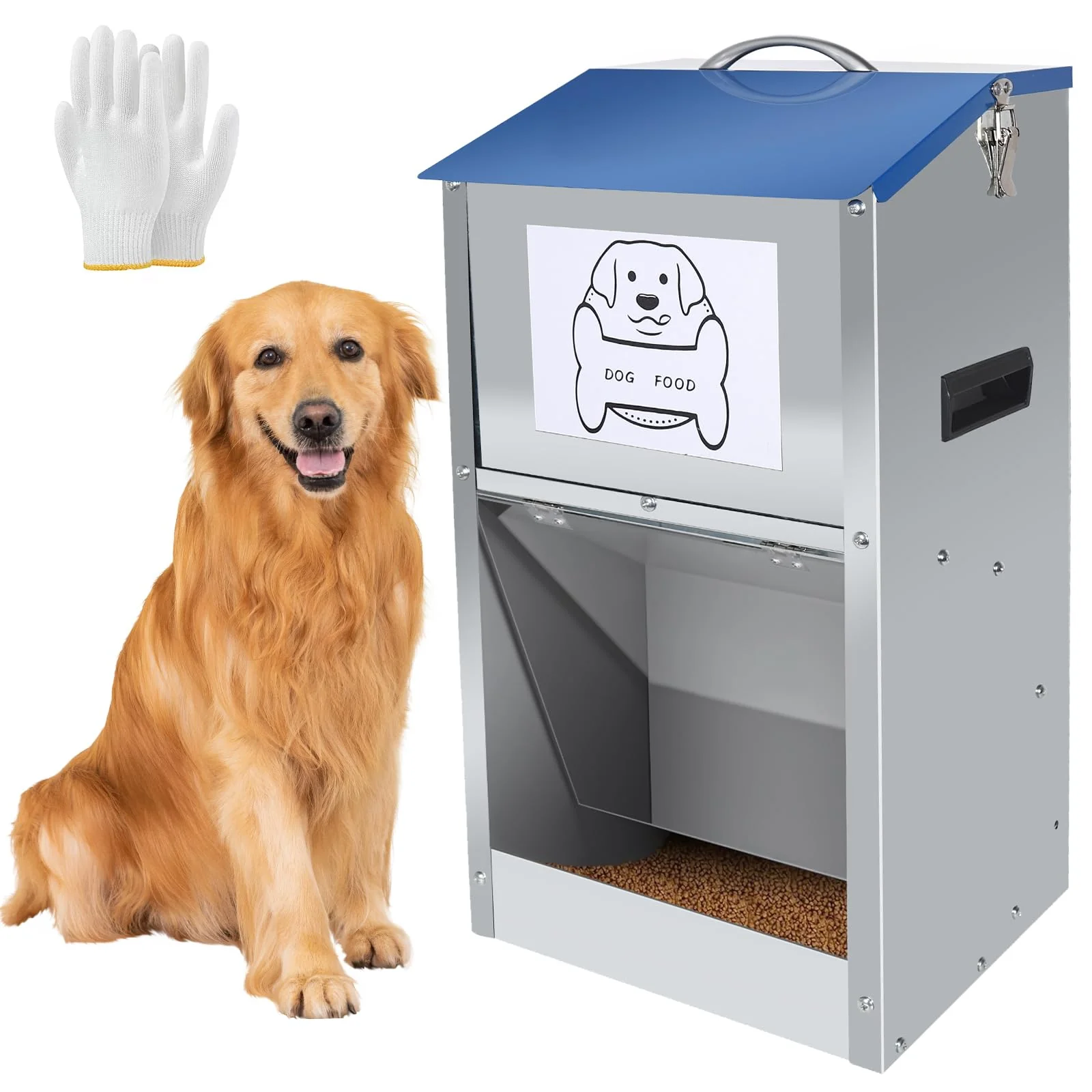 Fine Hizmivos Automatic Dog Feeder – 50LBs Galvanized Metal Self-Feeding Station for Indoor Outdoor Use Lightweight