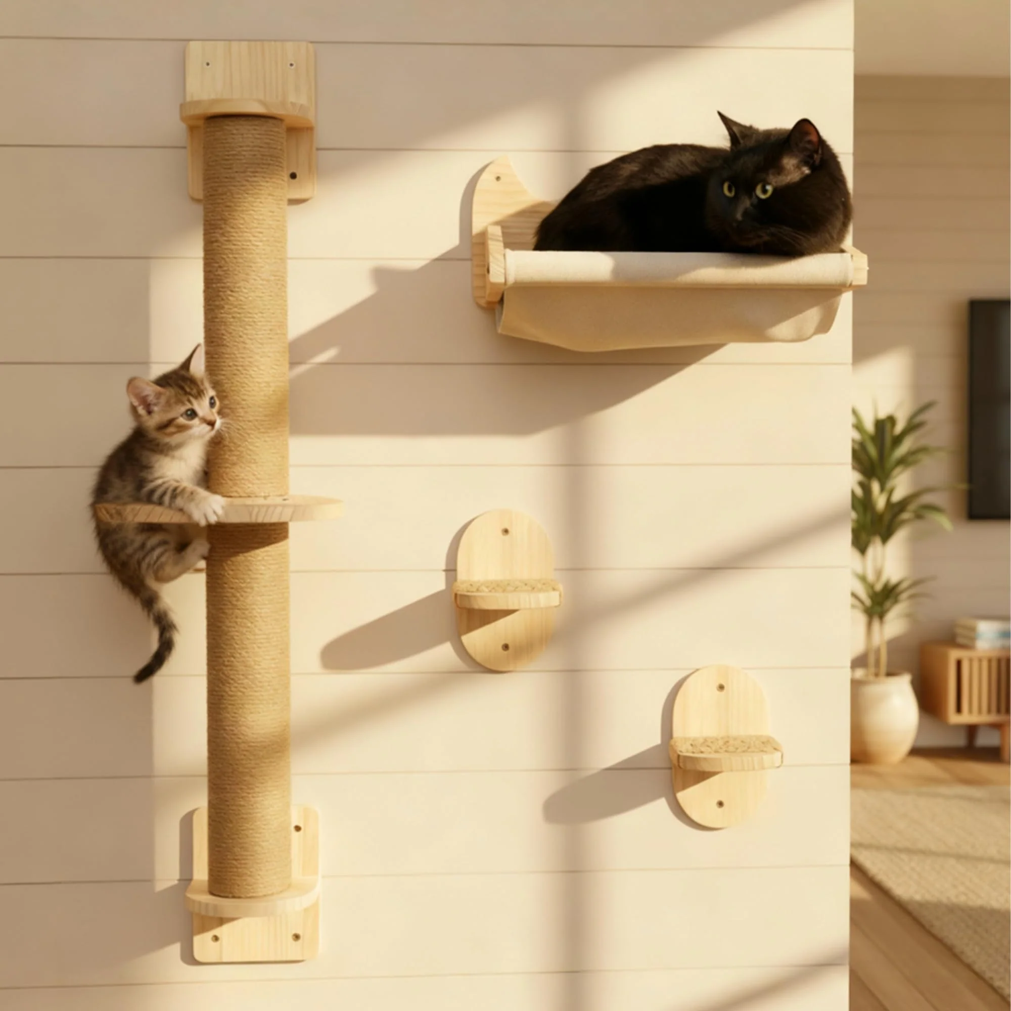 Effective Pet Savvy 4-in-1 Window Wall Mount Cat Shelves Hammock Perch Scratching Post Up to 25 lbs Traditional