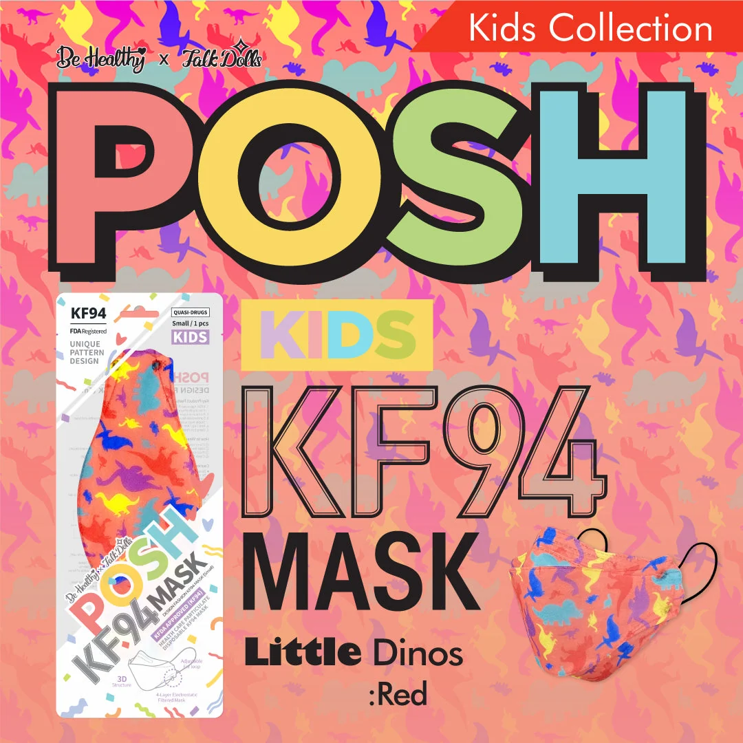 Organic POSH KIDS KF94 Small Mask Little Dinos – Red KA17 Refined
