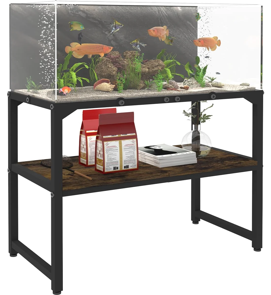High-Grade Mondazie 30 Gallon Rimless Aquarium Stand with Storage – 2-Tier Metal Black Dependable