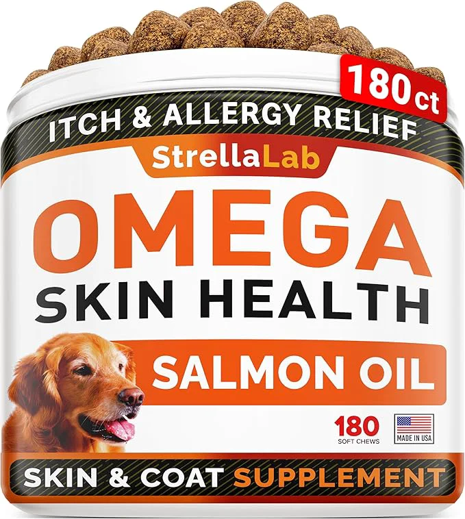 Trendy StrellaLab Omega 3 for Dogs – 180Ct Fish Oil Treats – Allergy Itch Relief Skin Coat Supplement – Dry Itchy Skin Anti Shedding Hot Spots Treatment – Pet Salmon Oil Chews – Smoked Salmon FlavorAbout This Breathable