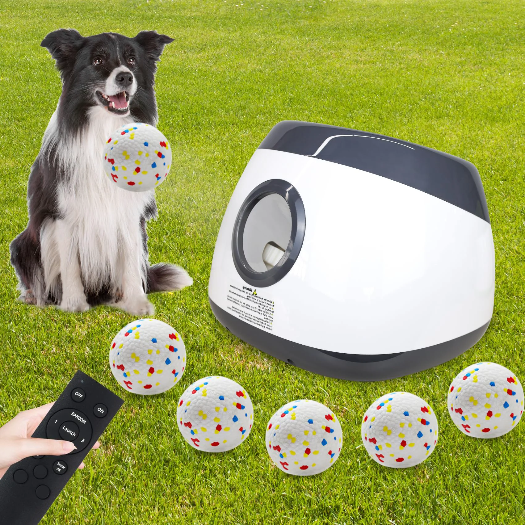 Trendy MEKAPLE Automatic Dog Ball Launcher – 3 Distances 29 39 79 ft Remote Control 5 Etpu Balls Included Silver Gray Minimalist
