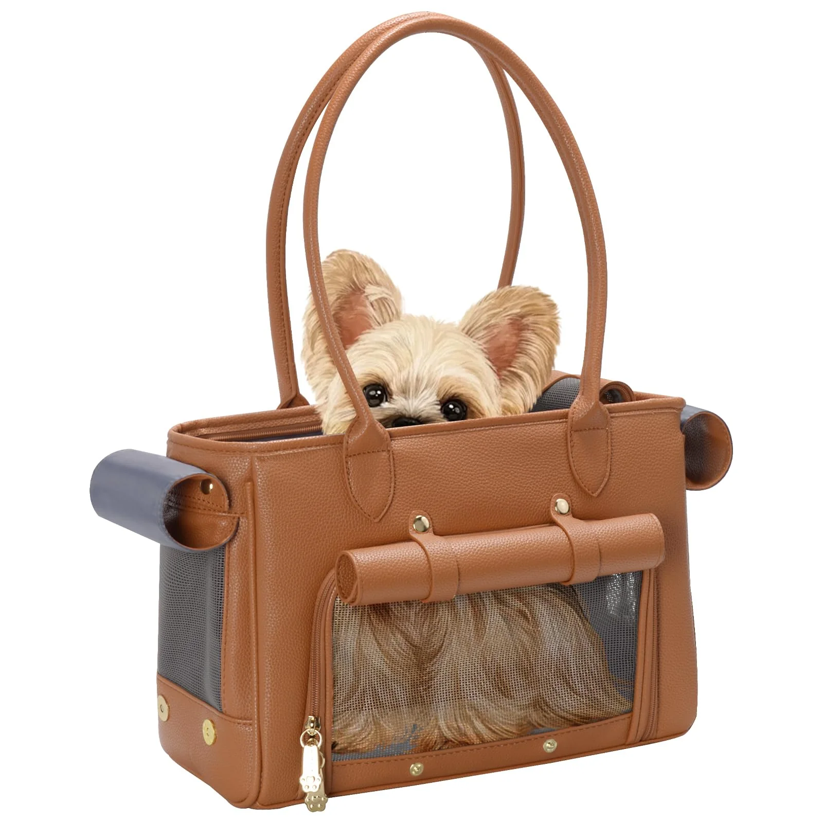 Top-Quality Minsong Fashion Pet Carrier Purse – Soft PU Leather Tote for Small Dogs Cats Natural