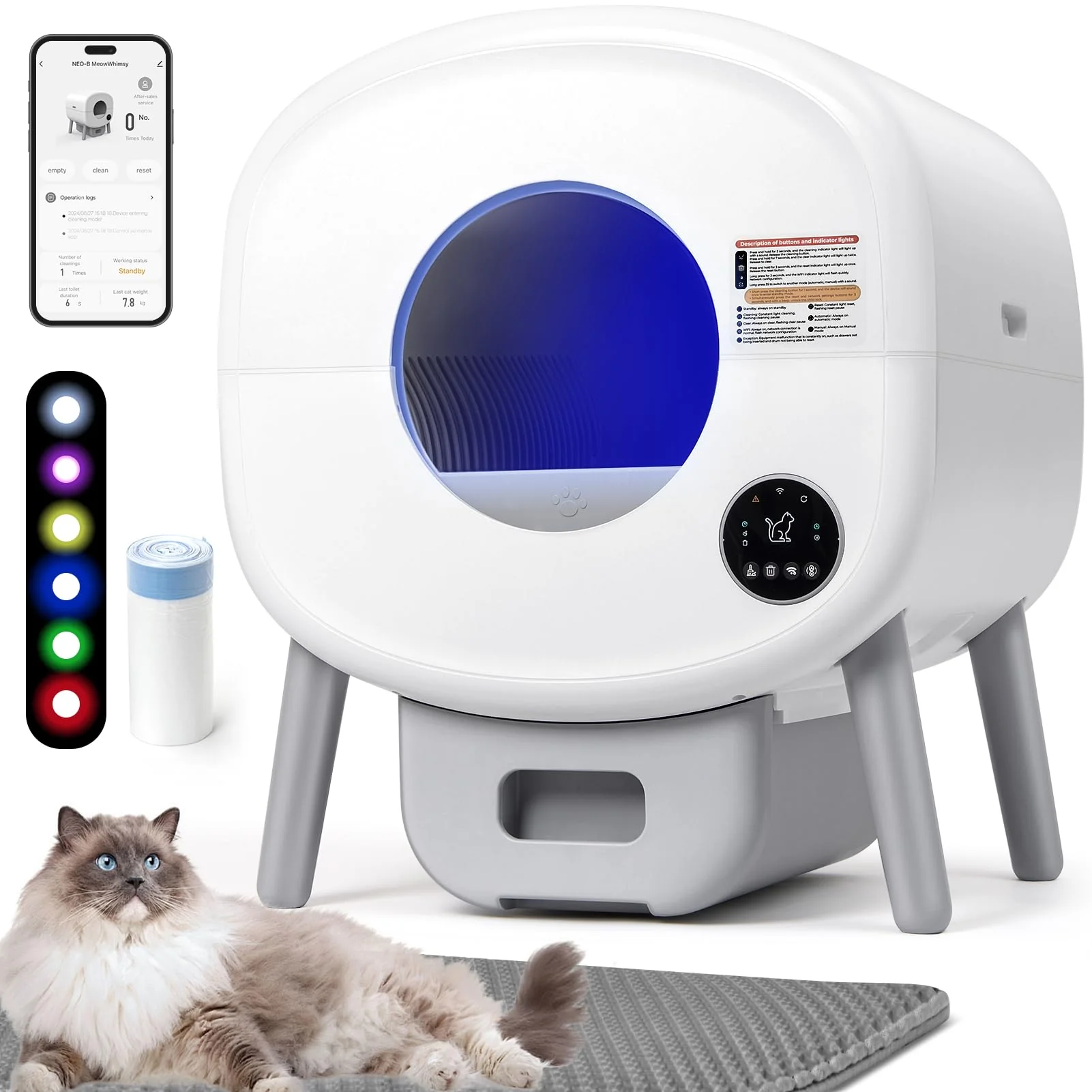 Solid Fsitego Self-Cleaning Extra Large Litter Box for Multi-Cat Homes App Panel Control Powerful