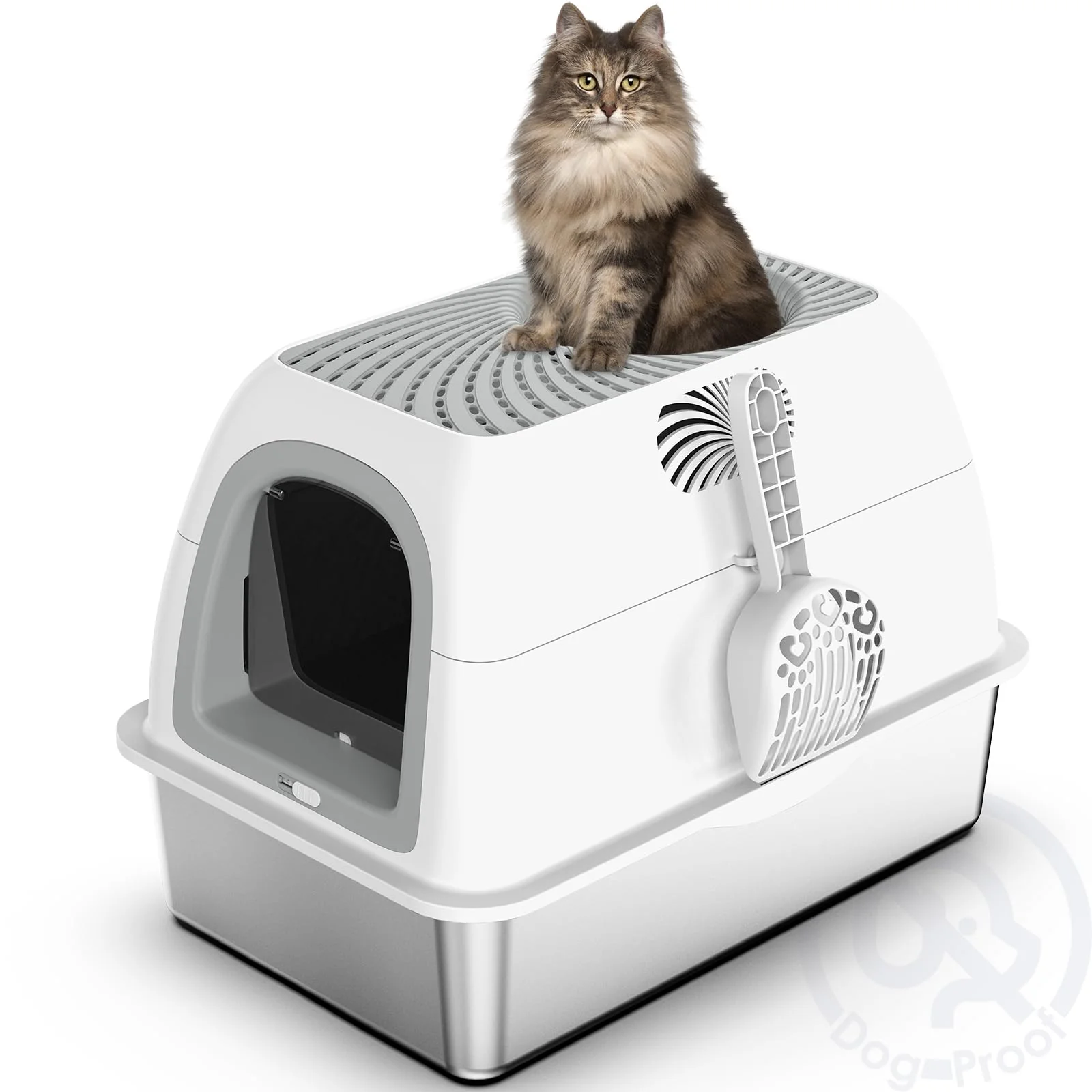 Crafted Suzzipaws Stainless Steel Top Entry Litter Box – Dog-Proof Hooded Filter Lid Scoop Classic