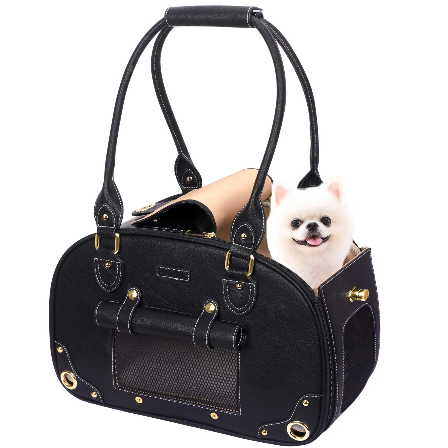Trusted PetsHome Dog Carrier Purse – Foldable Waterproof PU Leather Pet Travel Bag for Small Dogs Cats Reusable