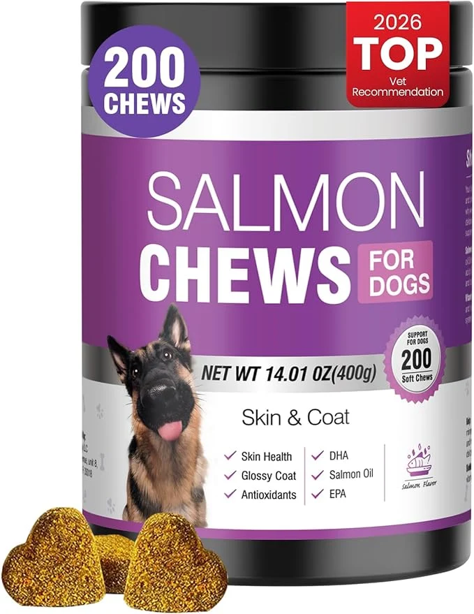 Reliable Omega 3 Skin and Coat Supplement for Dogs 200 Chews Dog Fish Oil Supplements with EPA DHA Fatty Acids Dry Skin Relief for Dogs Shedding Allergy Itching Promotes Heart Hip Joint Health Salmon FlavorAbout ThisOverview Fine Crafted