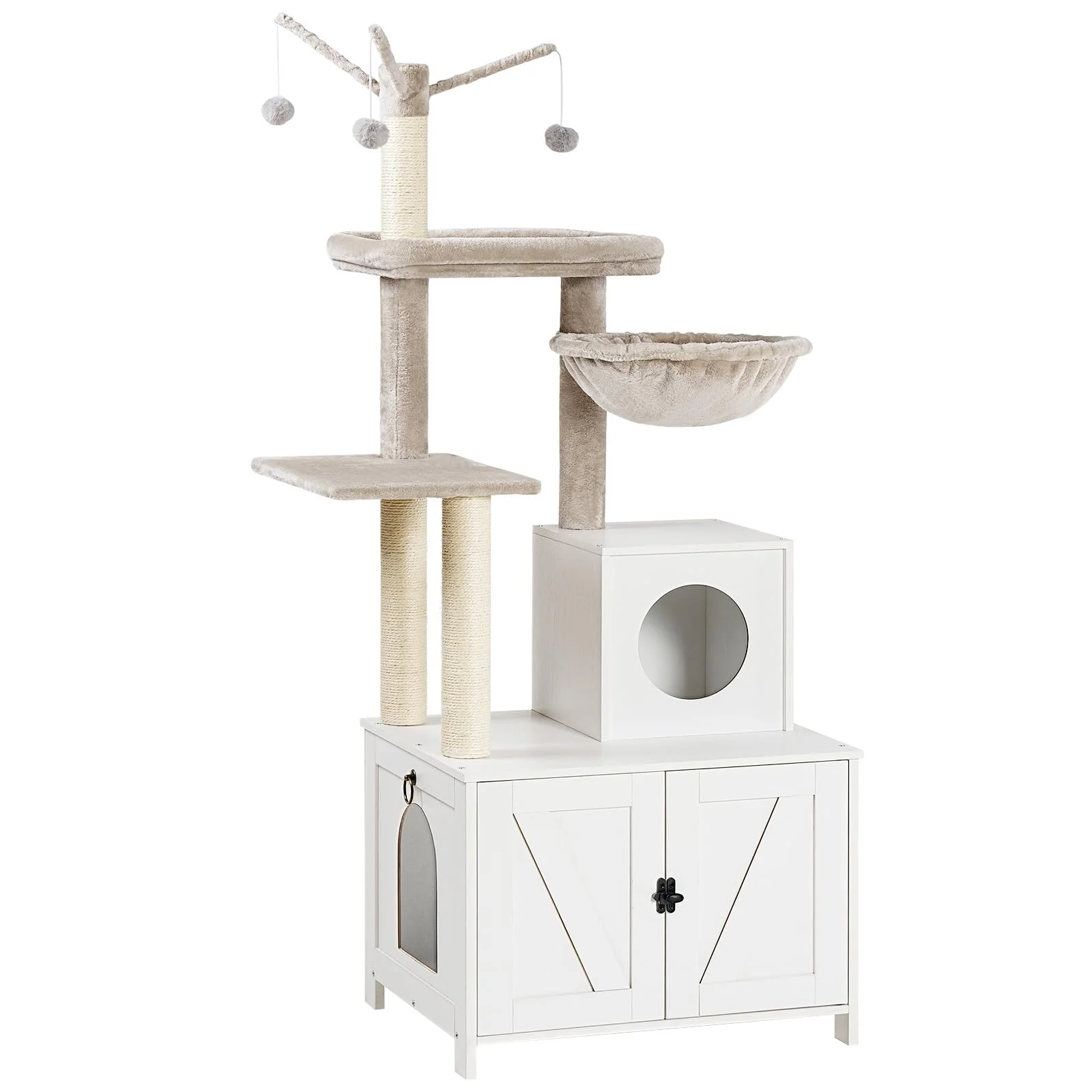 Natural HOOBRO Cat Tree Tower with Litter Box Enclosure – Indoor Cat Condo White WT15MZ03 Lightweight