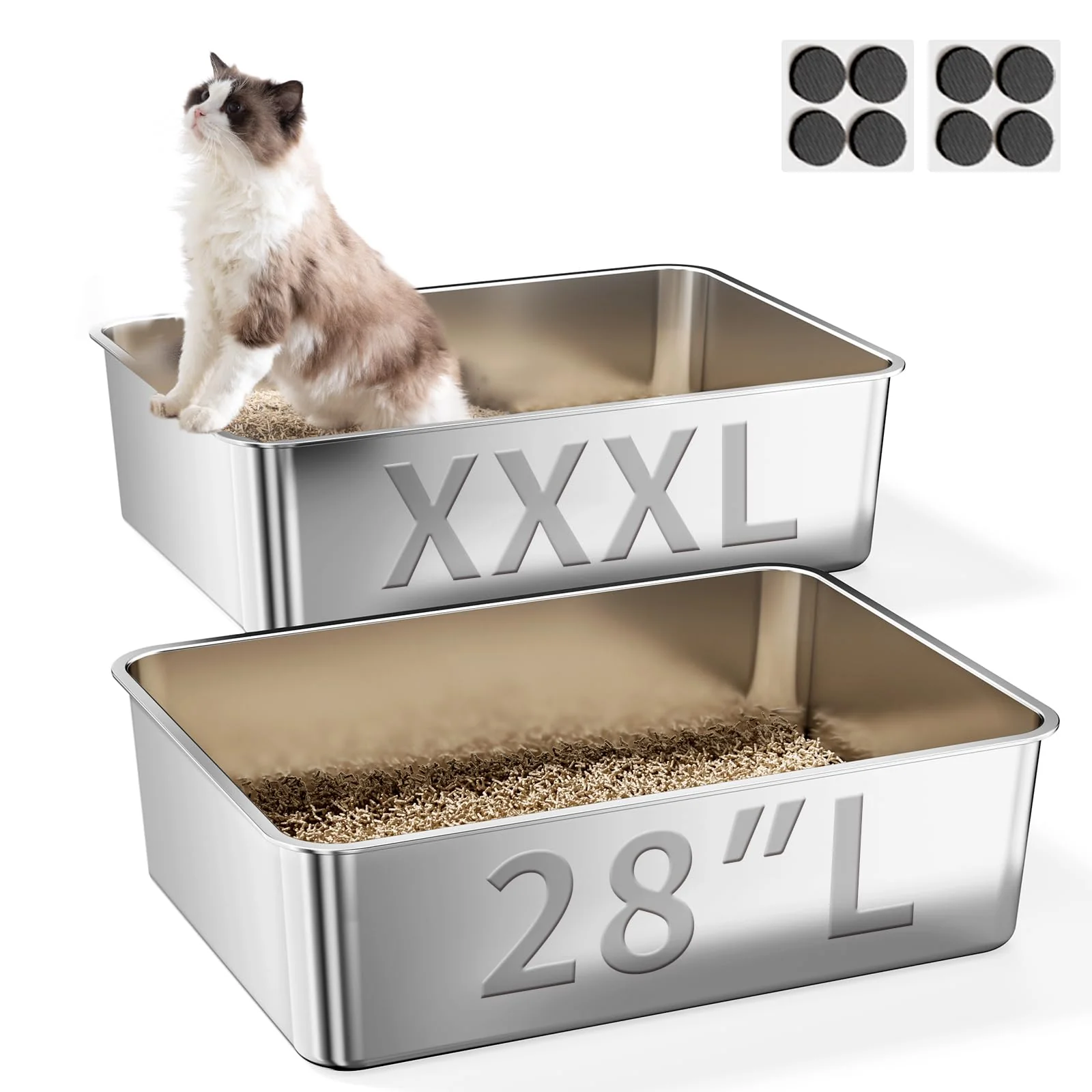 Fashionable Jotesnew XXXL Stainless Steel Litter Box 2-Pack – Large 28×20 Anti-Leakage Non-Stick Odor-Resistant Versatile