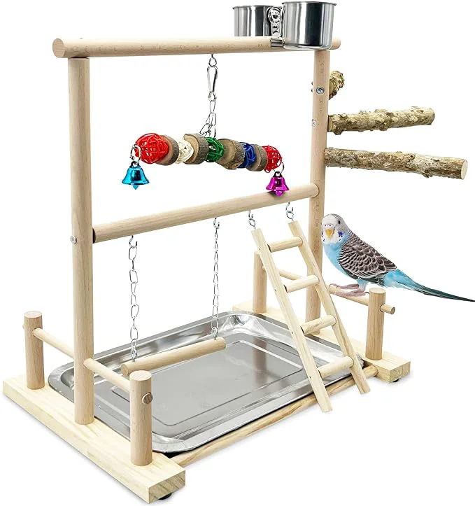 Selected kathson Bird Playground Parrot Perch Stand Toys Birds Wood Play Gym Activity Eco-Friendly