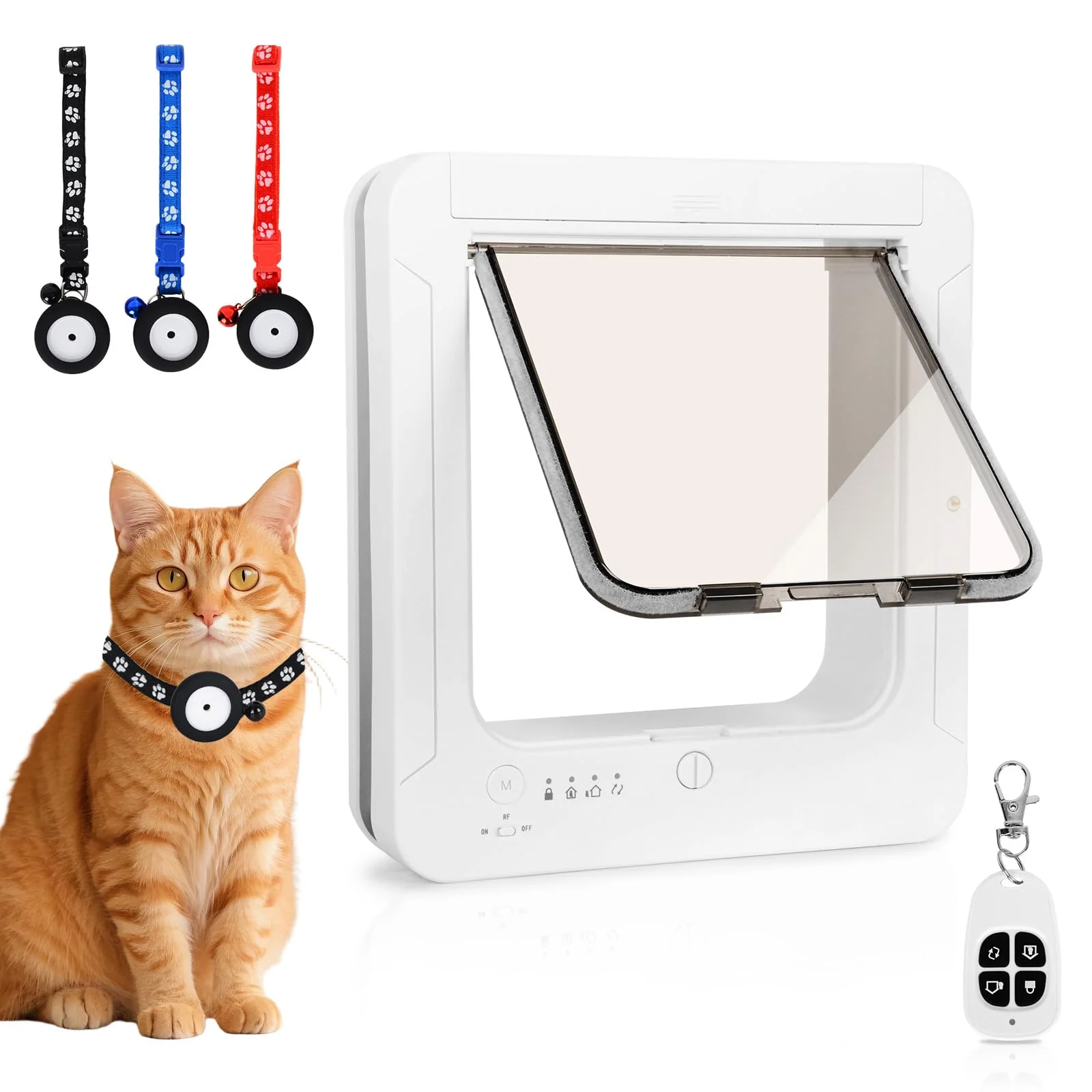 Relaxed Fantspati Smart Cat Door with RFID Keys 4-Way Lock – Interior Exterior White Reusable