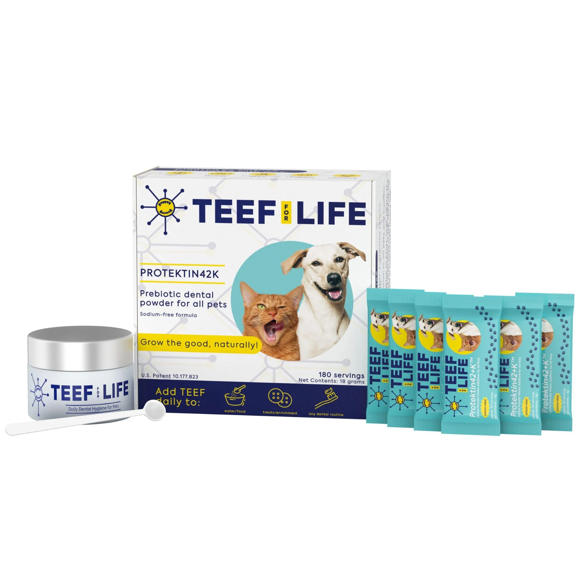 Contemporary TEEF FOR LIFE Protektin42K Sodium- Prebiotic Dental Powder for Pets — 180 Servings 6 Packets Trendy