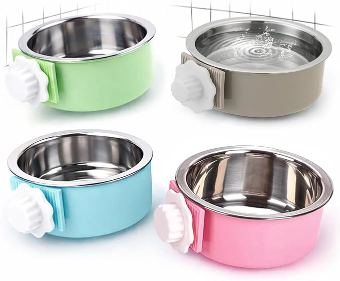 Unique 4 Pieces Crate Dog Bowl Removable Stainless Steel Pet Kennel Hanging Food Top-Quality