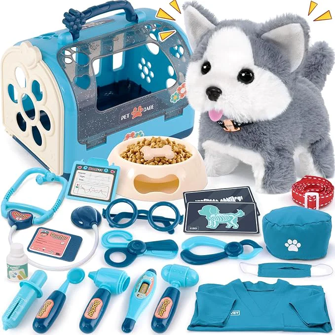 Superior 22Pcs Dog Toys for Kids Vet Doctor Kit Walking Barking Electronic Interactive Husky Dog Toy Veterinarian Playset for Kids Pretend Play Birthday Gift Preschool Toy for Boys Toddlers 3 4 5 6 About This Responsible