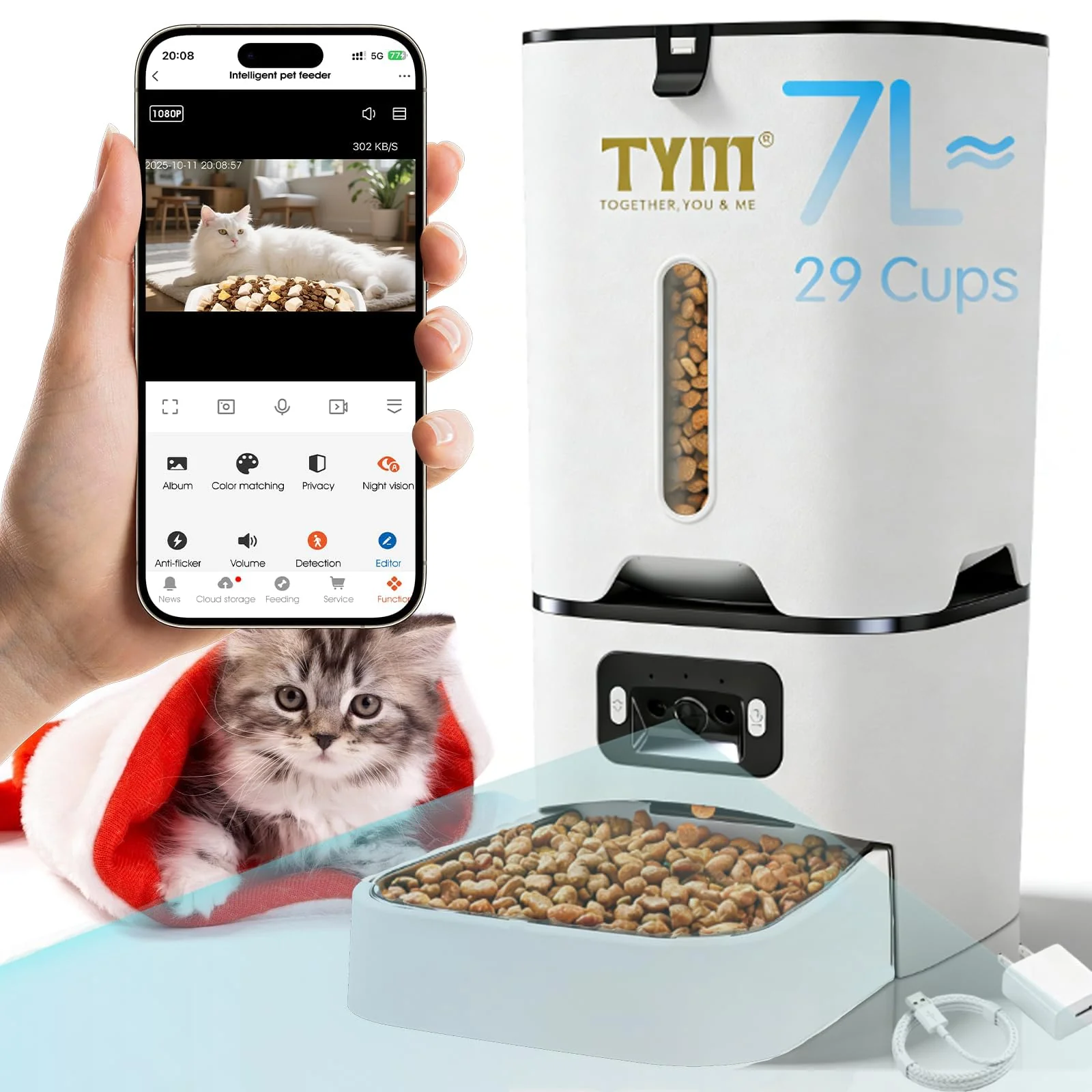 Powerful TYM Automatic Cat Feeder with Camera — 7L 5G WiFi App Control Verified