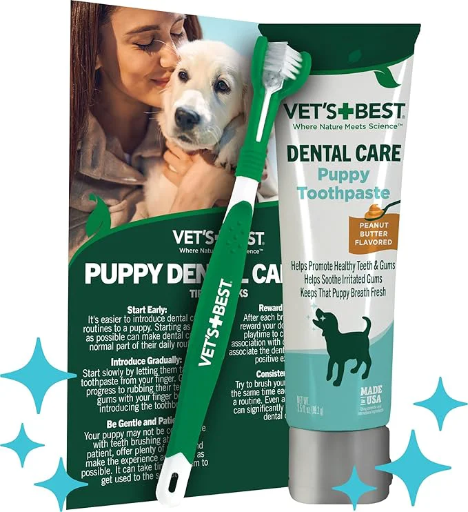 High-End Vet’s Dog Toothpaste Toothbrush Kit for Puppies – Puppy Essentials – Dog Toothbrush Toothpaste for Young Dogs- for Puppy Teething Freshens Breath – Peanut Butter Flavor 3.5 oz Original