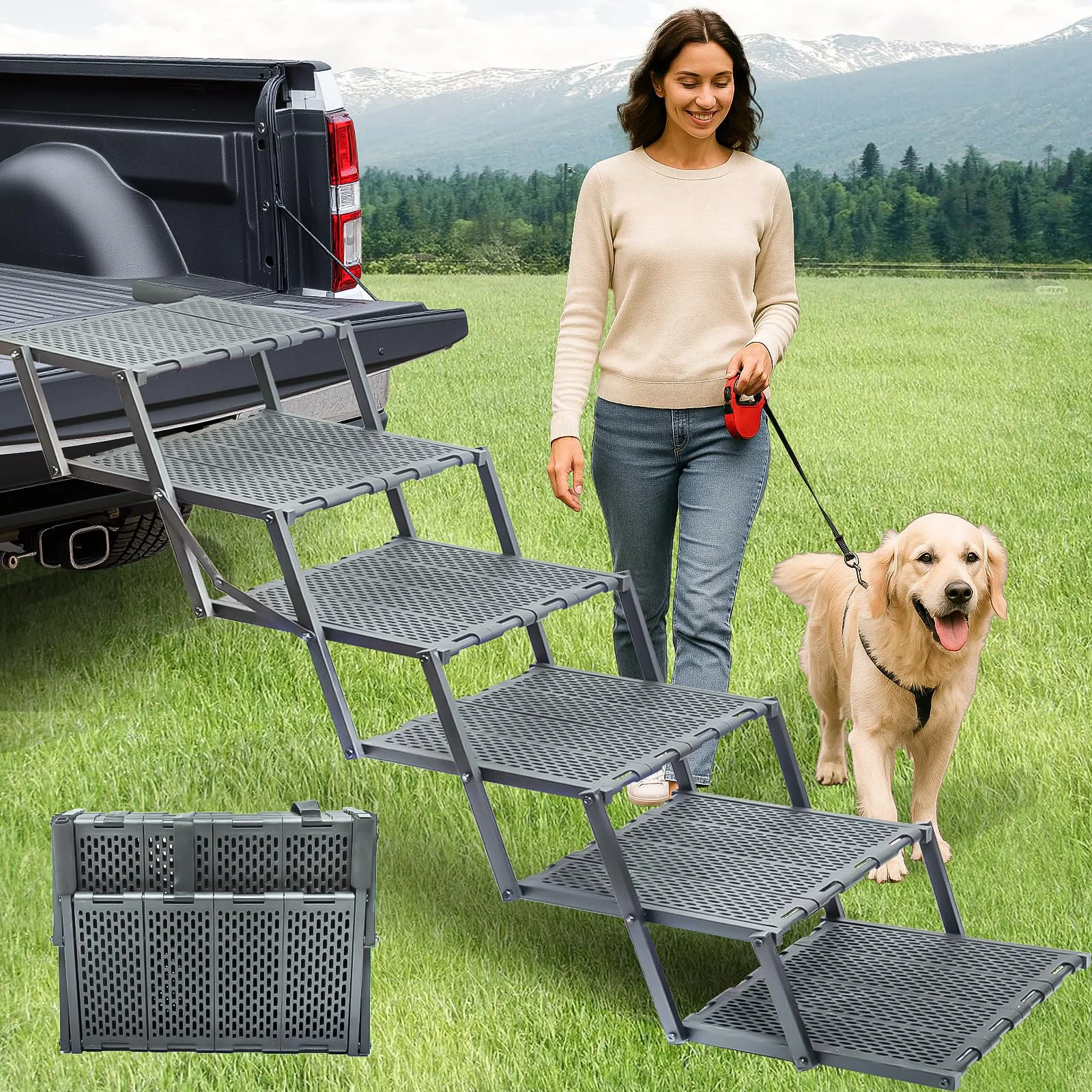 Advanced LIALEX Wide Dog Ramp for Car SUV Truck 250 lbs Capacity Non-Slip Adjustable Premium Material