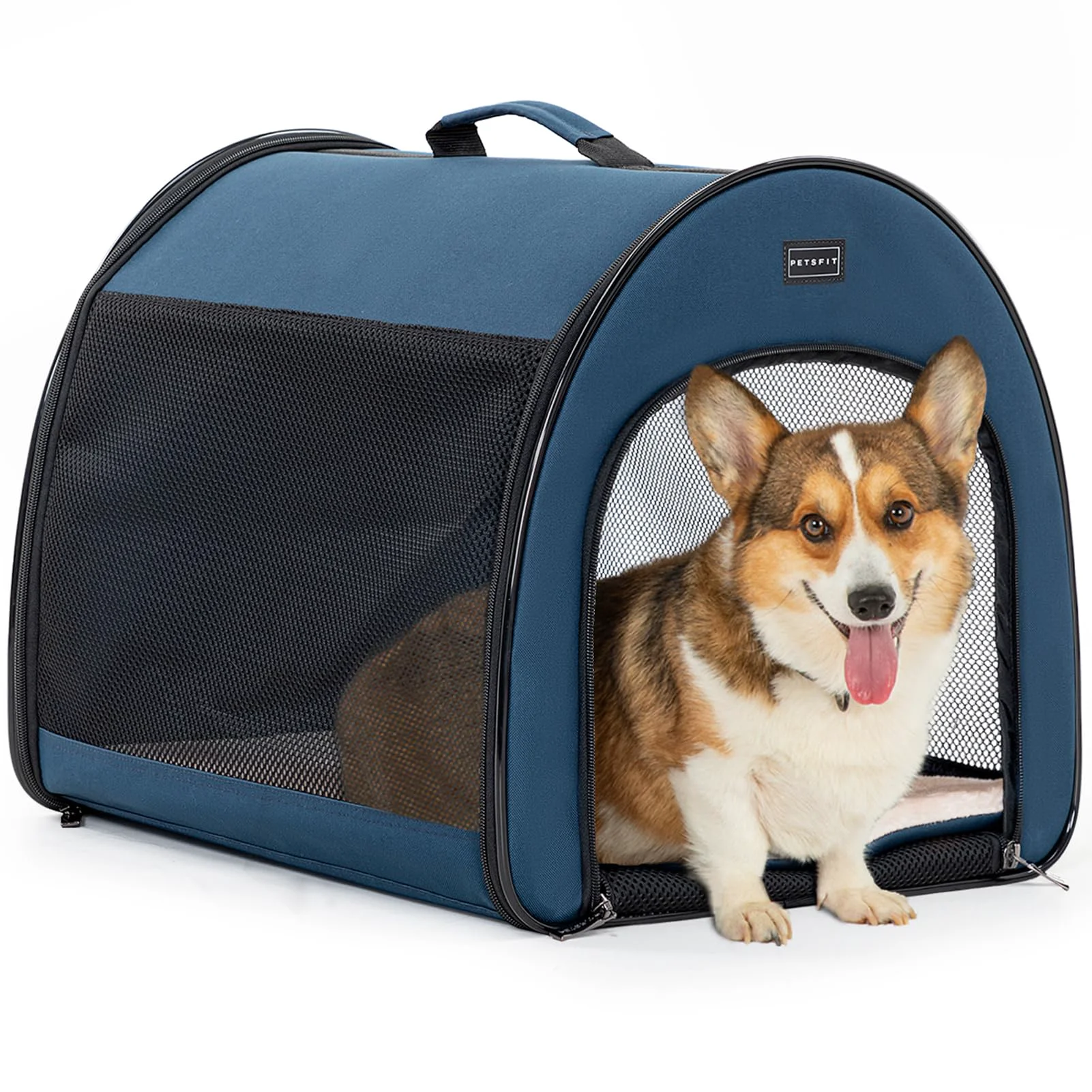 Safe PETSFIT Collapsible Dog Crate 26.5 Inch – Lightweight Travel Crate Navy Healthy