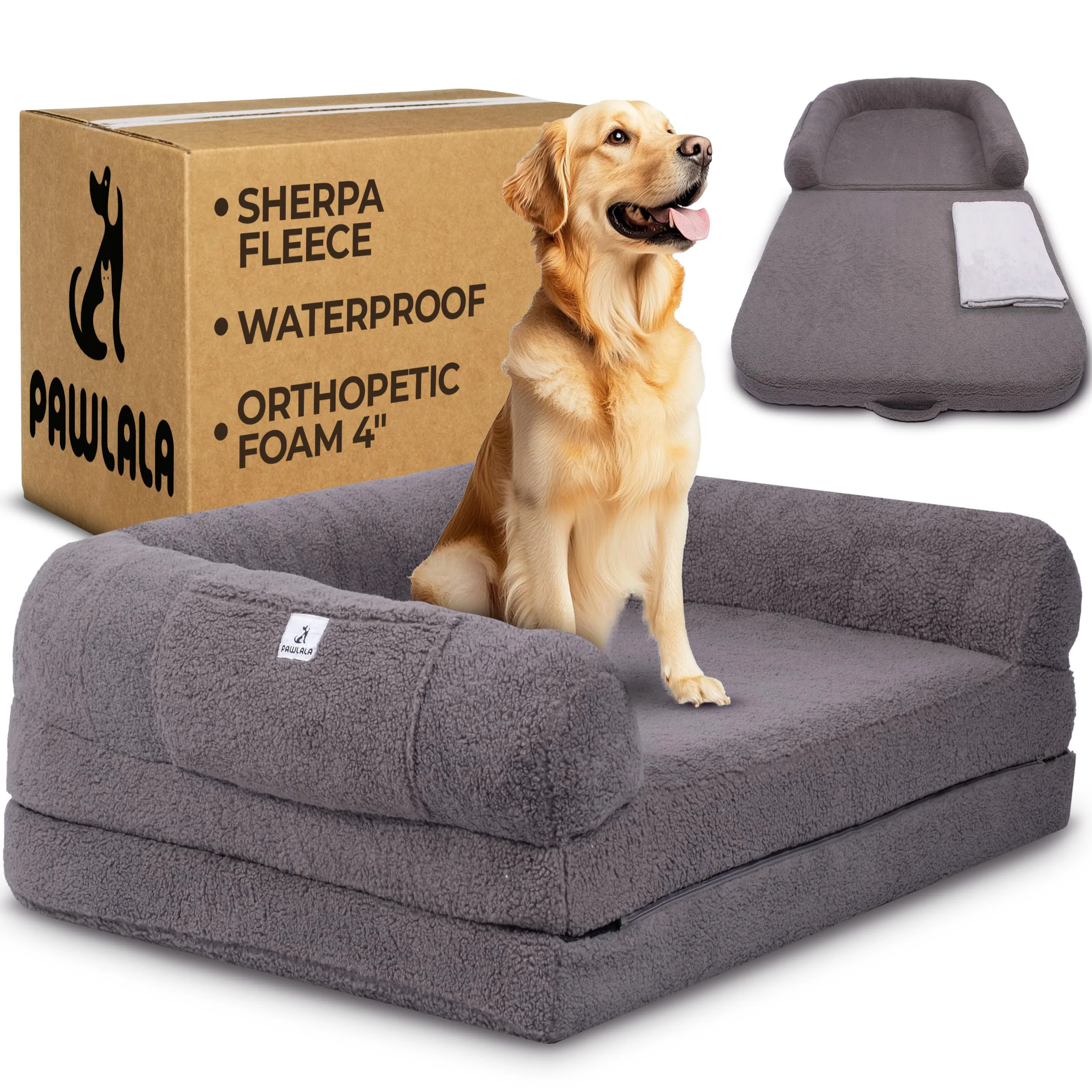 Trendy PAWLALA 2-in-1 Human Dog Bed for Adults – Foldable Waterproof Orthopedic Foam Dolphin Gray 72x44x11 Elite