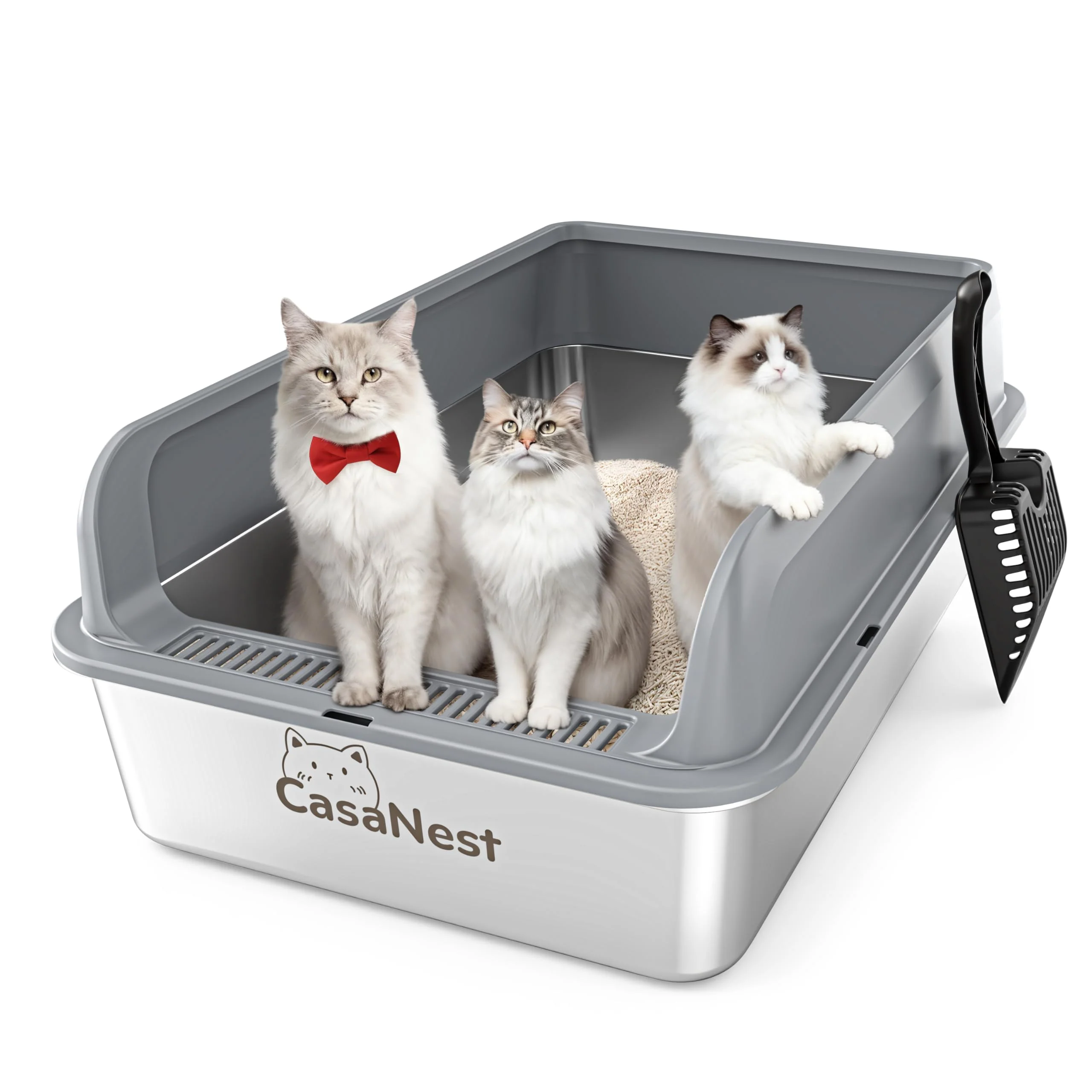 Casual CasaNest XXXL Stainless Steel Litter Box – Extra Large for Big Cats Low Entry Leak-Prevention Genuine