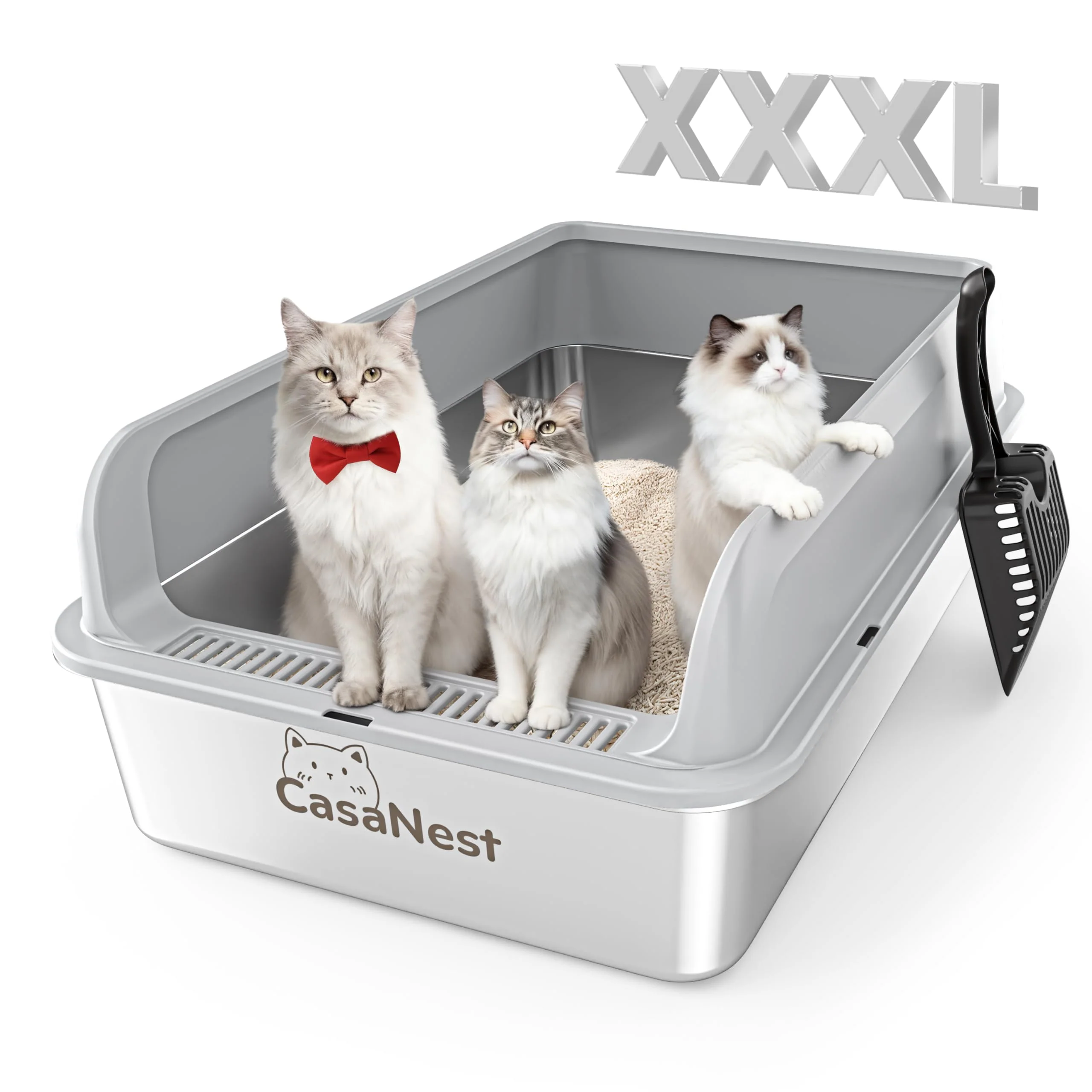 Original Design CasaNest XXXL Stainless Steel Litter Box – 28.1 inch Extra Large for Big Cats Multi-Ccat Homes Outstanding