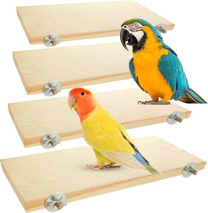 Stylish 4 Pack Bird Perch Stand 12.4×5.3 Inch Parrot Wood Platform Rectangle Wood Perch Exclusive