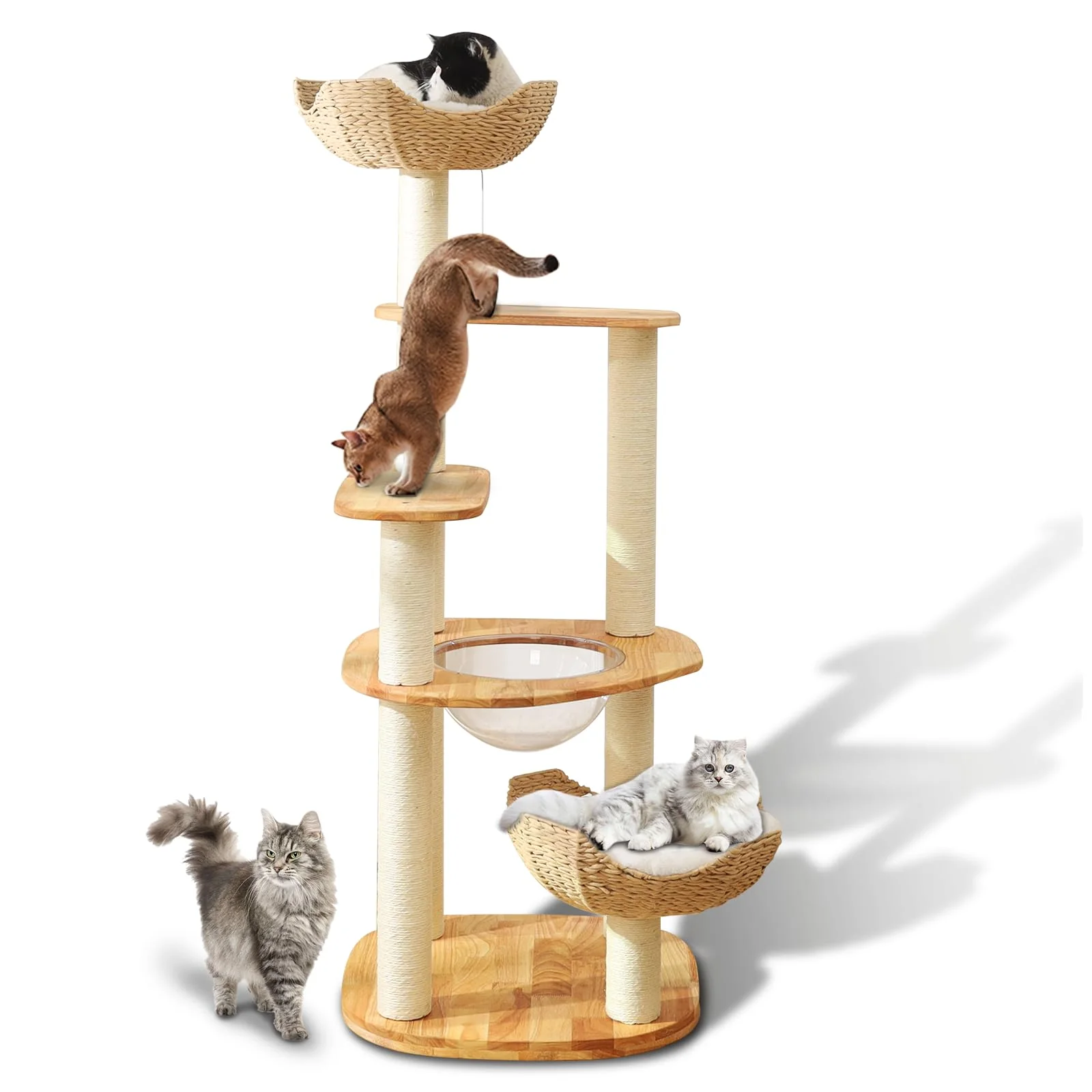 Exceptional SHODMI Large Cat Tree for Multiple Cats – Natural Wood Tower with Thick Scratching Posts Flower Perch Design 61 in Optimized