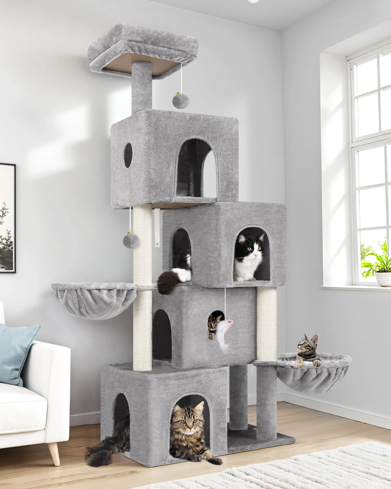 Relaxed Globlazer 70in Multi-Level Cat Tower – 4 Condos Sisal Posts Plush Baskets Premium Material