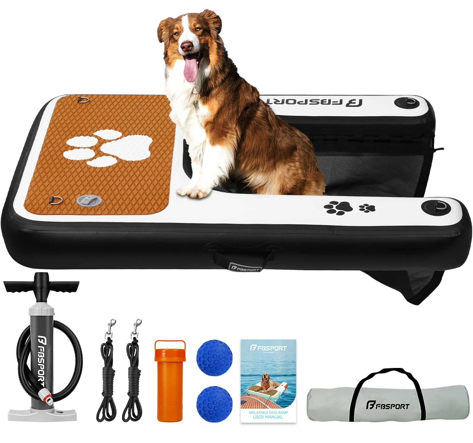 High-Performance FBSPORT Dog Pool Ramp Inflatable — Non-Slip EVA Dock 200 Lb Capacity Dependable