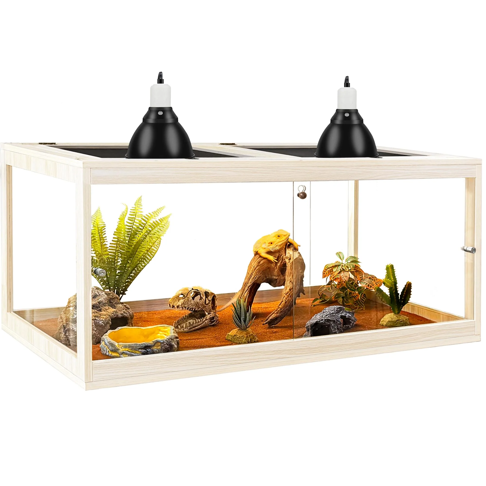 Artisan PROLEE 81 Gallon Bearded Dragon Tank – Tempered Glass Reptile Enclosure with Mesh Roof Front Sliding Door Oak Powerful