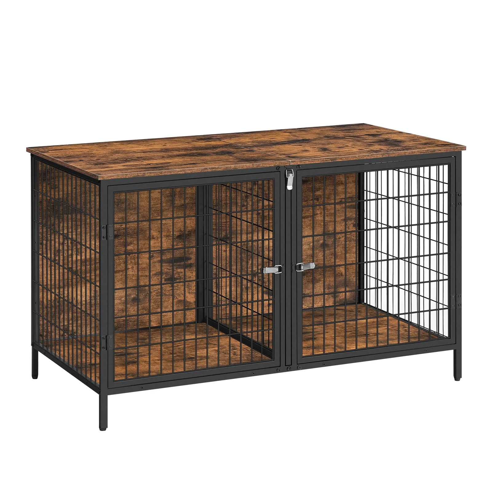 Sophisticated MAHANCRIS 43.3 quot Rustic Double Dog Crate Furniture with Removable Divider End Table Kennel Safe