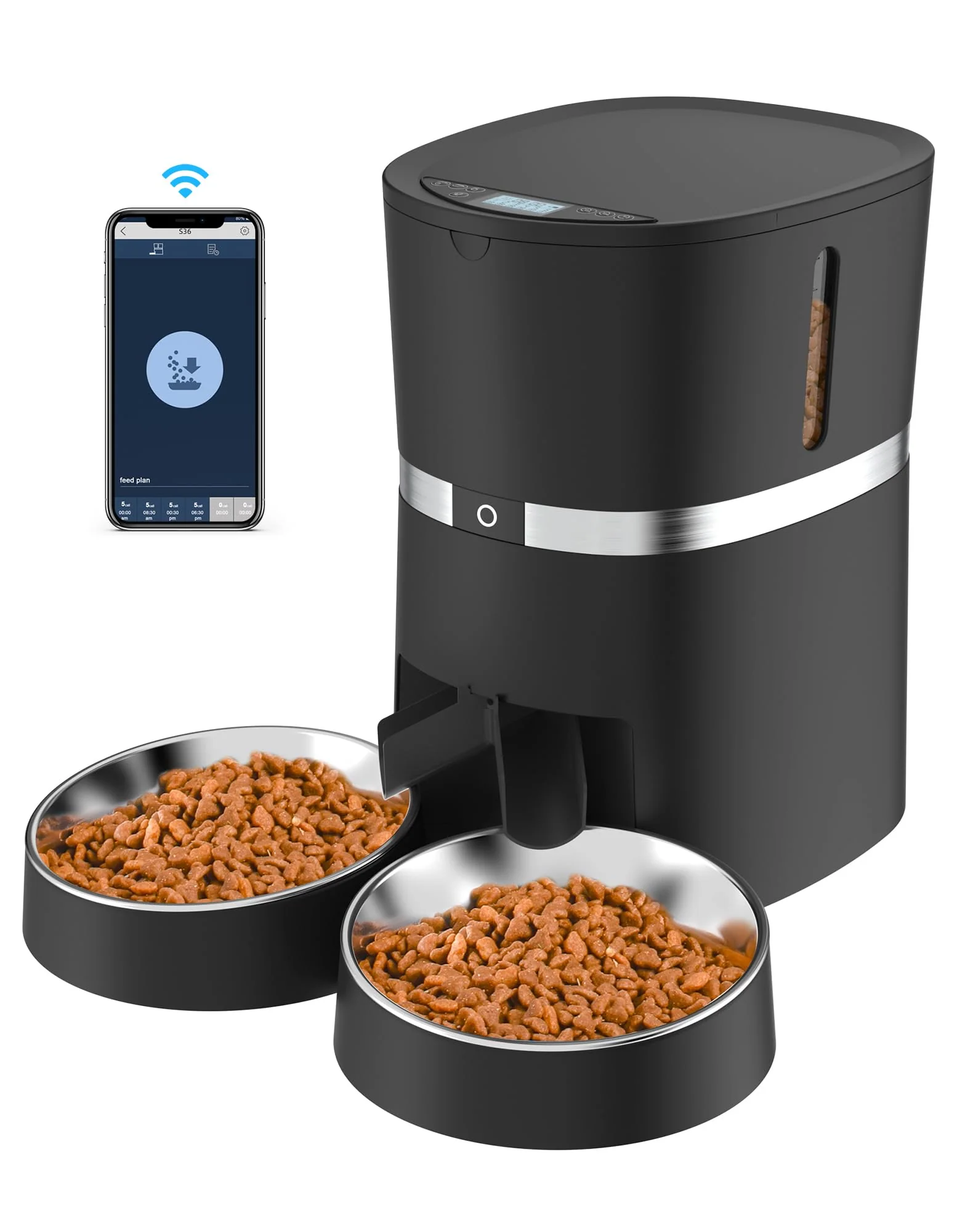 Unique WellToBe Smart Cat Feeder WiFi Automatic Pet Feeder with App Control and Dual Bowls Healthy