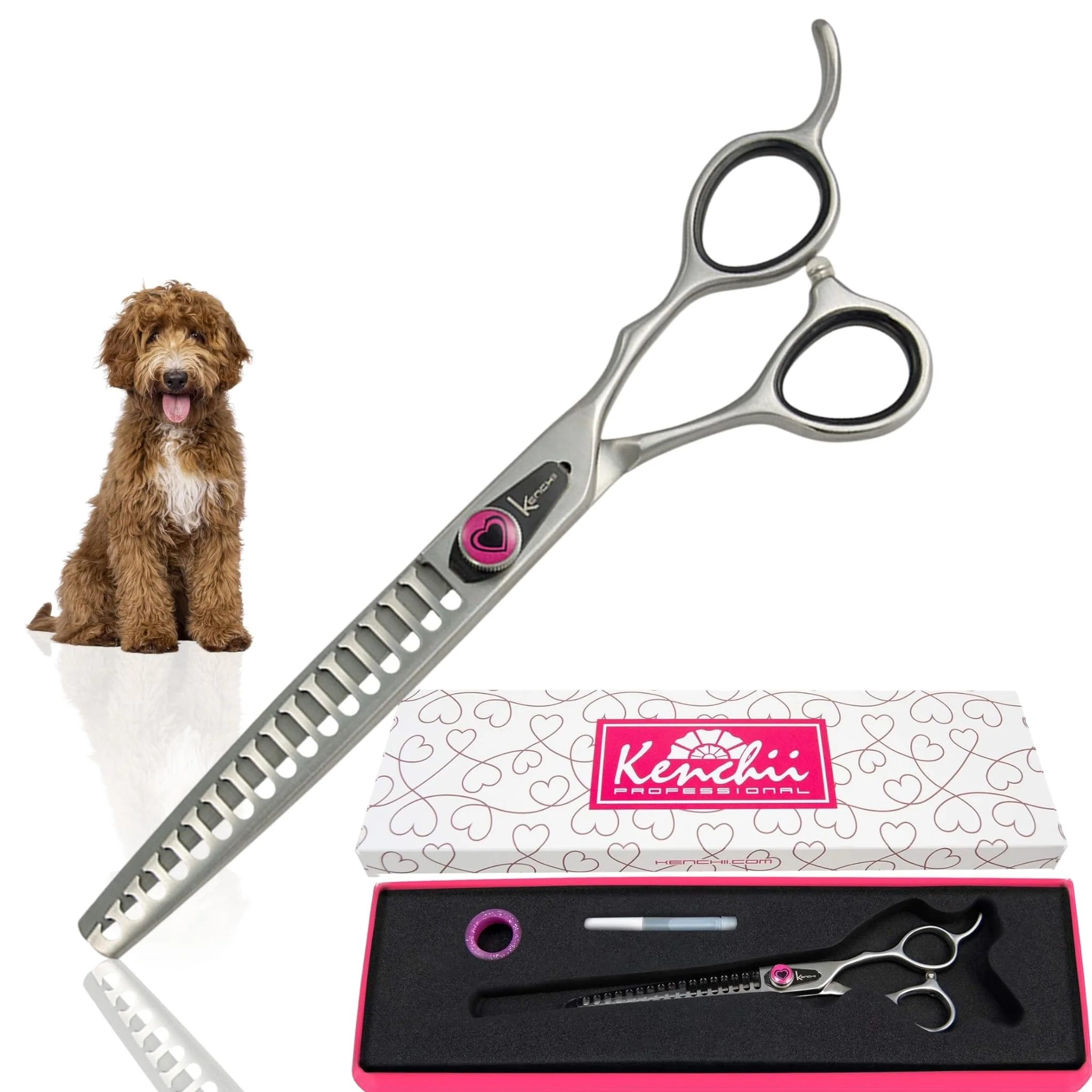 Unique Kenchii Love Dog Grooming Scissors — 17-Tooth Thinning Shears for Professional Pet Grooming Optimized