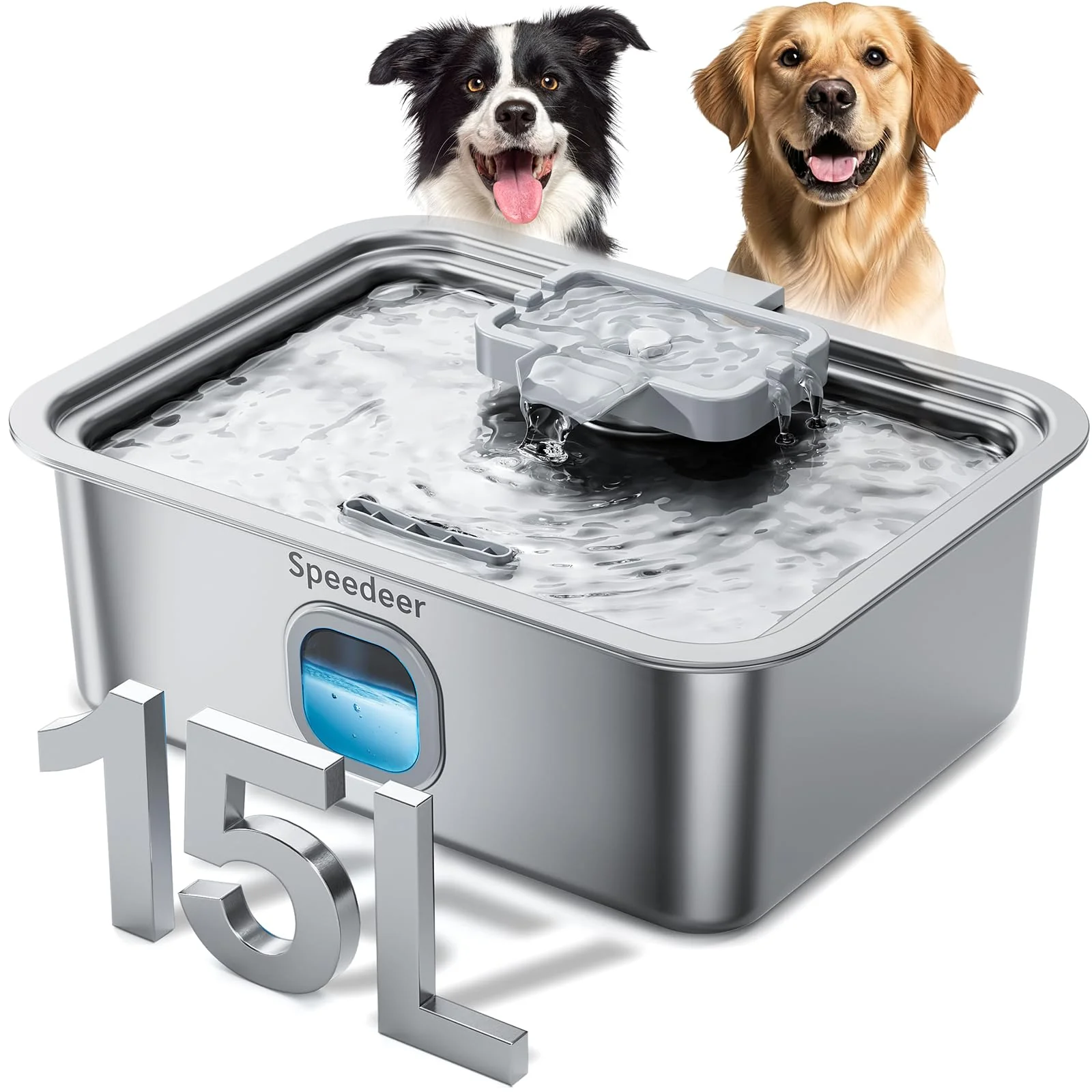 Carefully Designed Speedeer 4Gal 15L Stainless Steel Dog Water Fountain for Large Dogs – Ultra-Quiet Multi-Filtration Superior