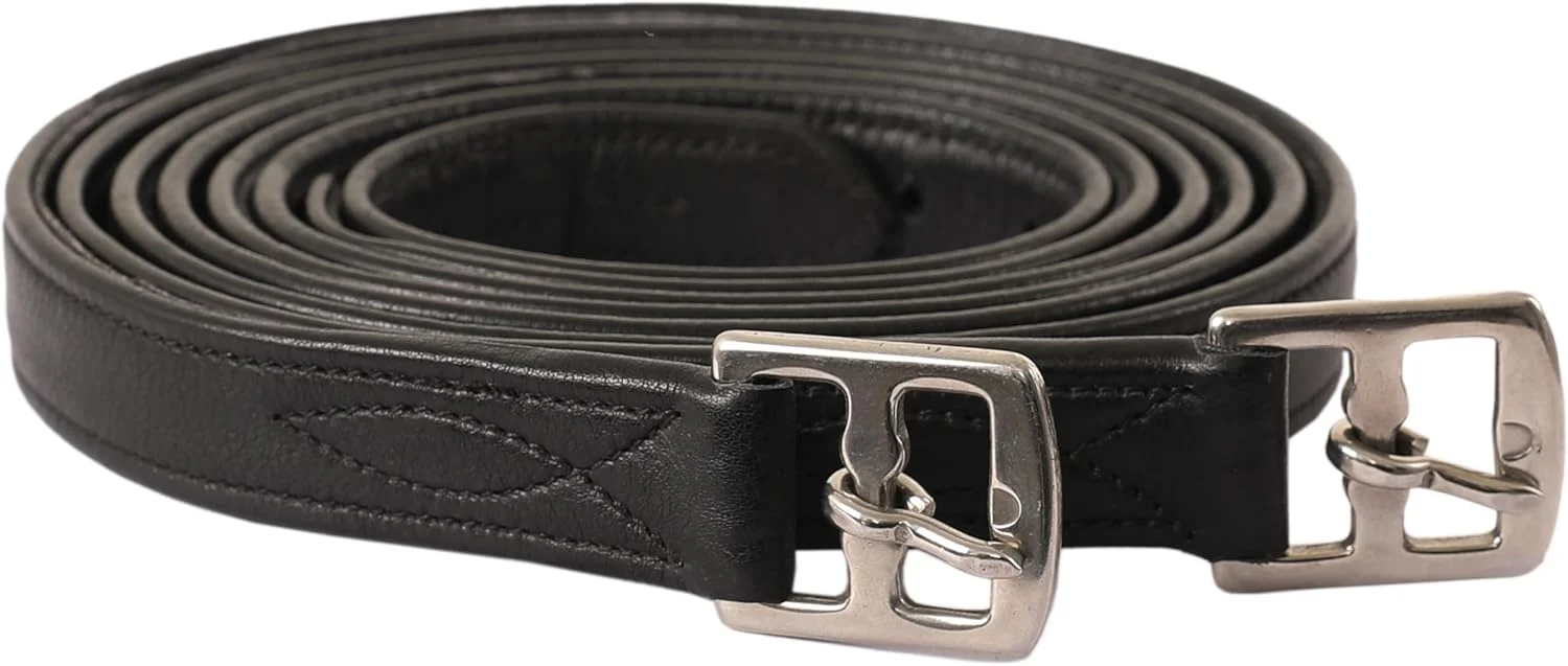 Quality Exion FlexiStrong Stirrup Leathers for English Saddles – 1 Premium Calfskin with Nylon Core – Numbered Holes Stainless Steel Buckles – Black Brown – Horse Riding Gear 48 120cm to 62 155cm Fine
