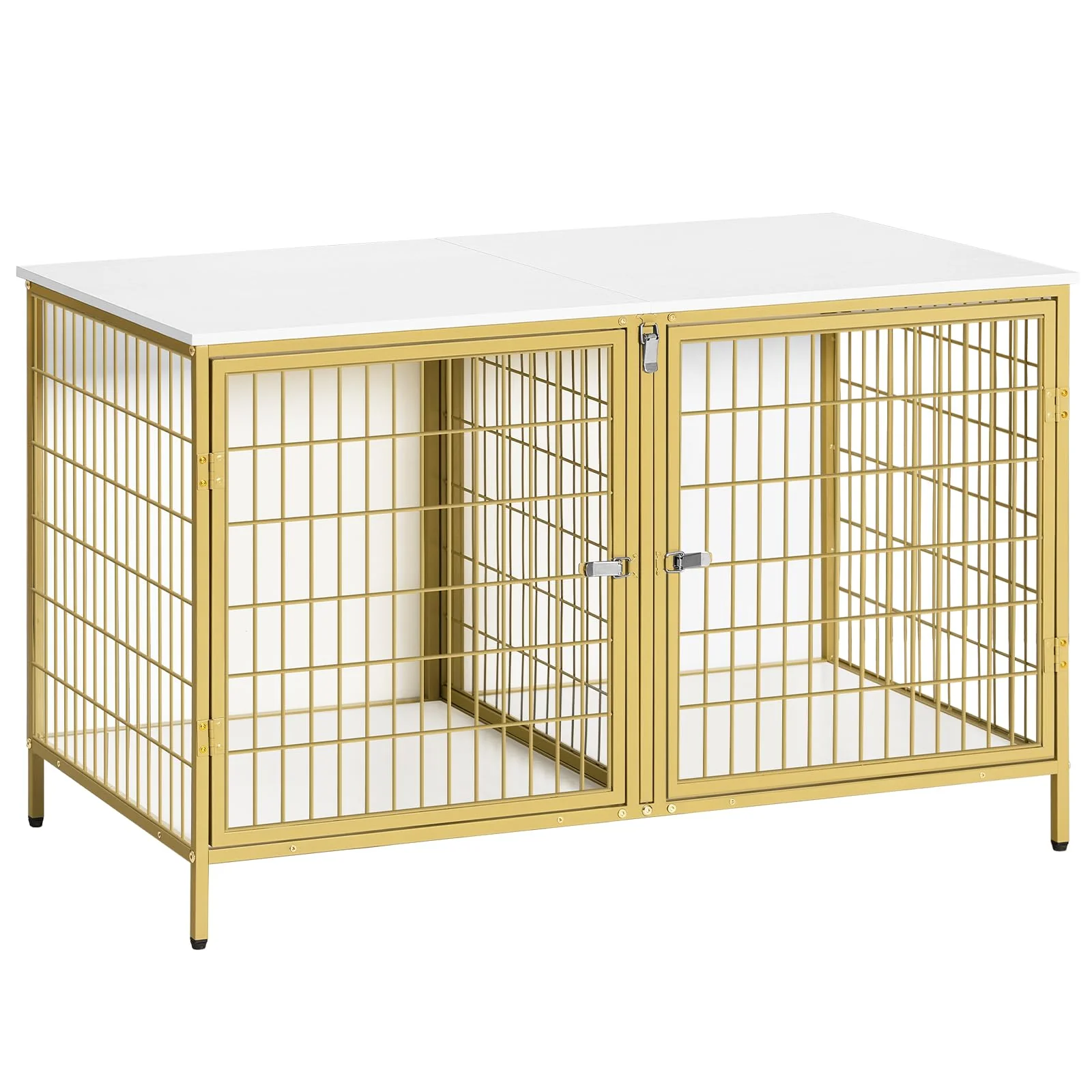 Effective MAHANCRIS Dog Crate Furniture for 2 Dogs 43.3in Double Cage End Table White Gold Prestigious