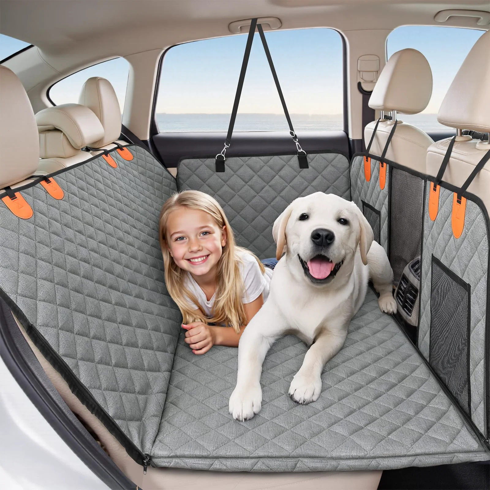 Unique HOTEAGLE Dog Seat Cover for Back Seat — 400lb Capacity Waterproof 600D Hard Bottom Extender Grey Verified