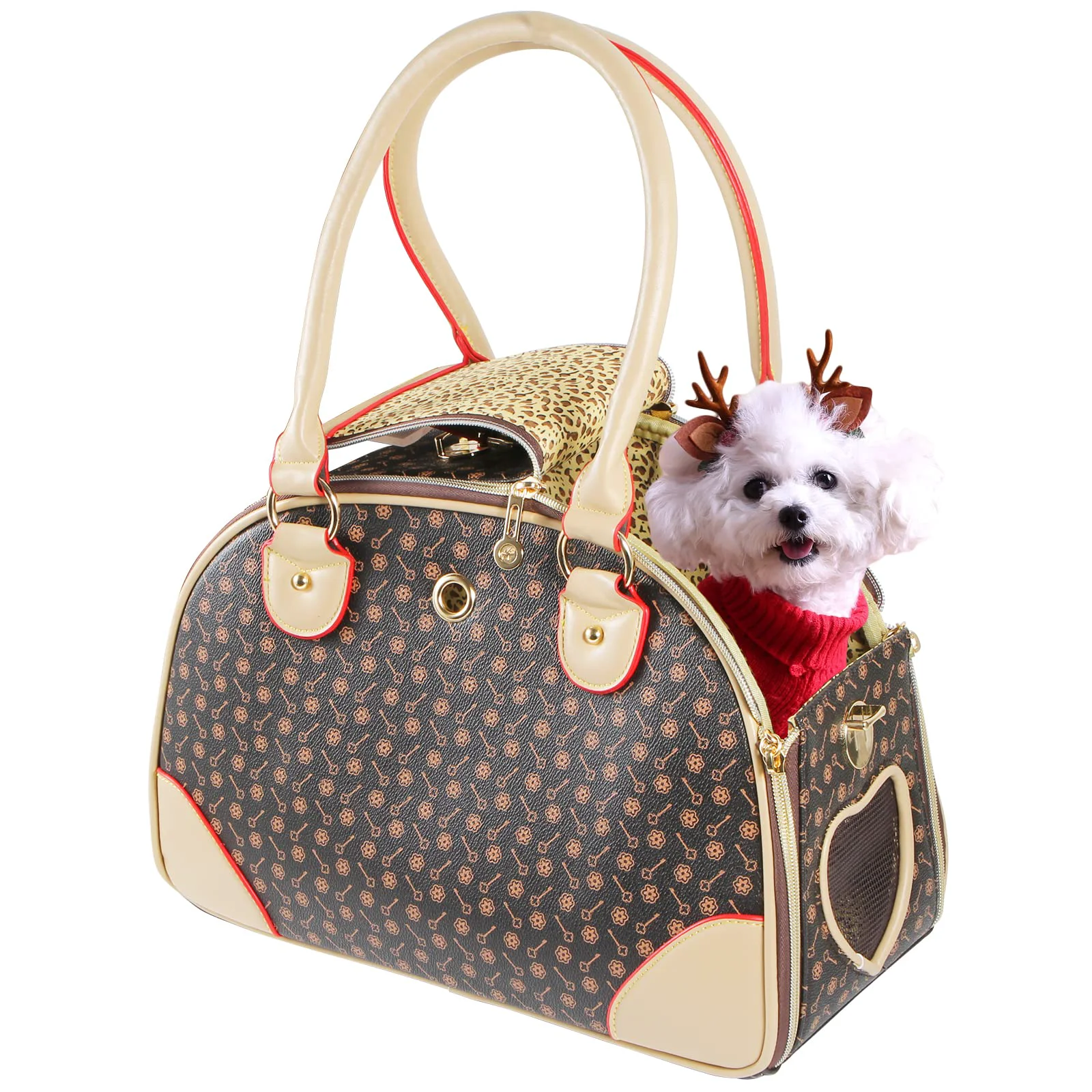 Soft Betop House Fashion Dog Carrier PU Leather Handbag Small Brown 38x23x17 cm Traditional